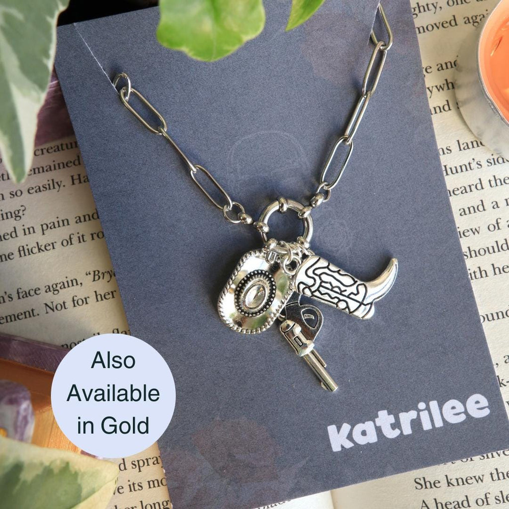 Cowboy Charm Necklace: Western Bookish Stainless Steel Jewelry