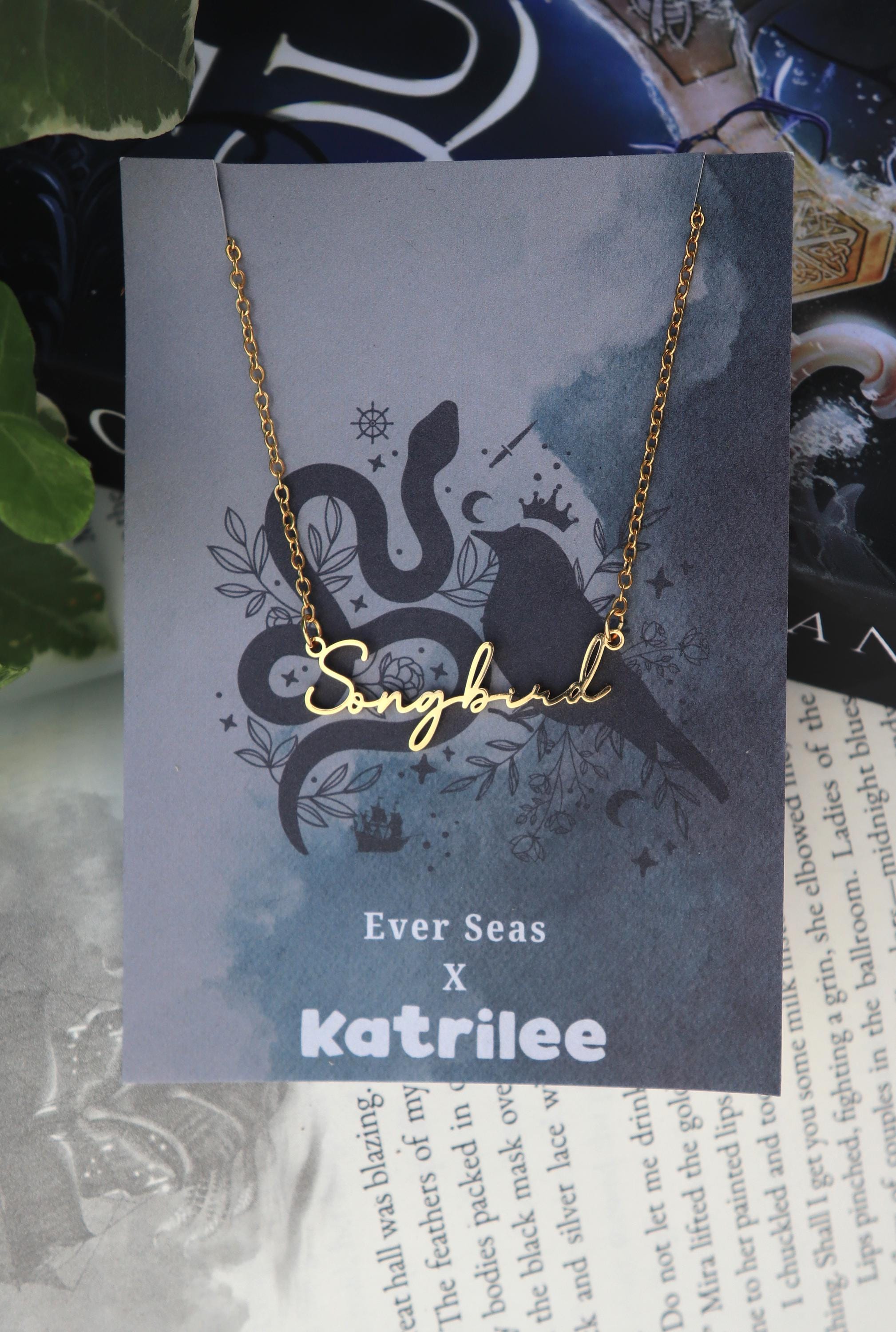 Songbird Name Necklace: Ever Seas Bookish Merch, Stainless Steel