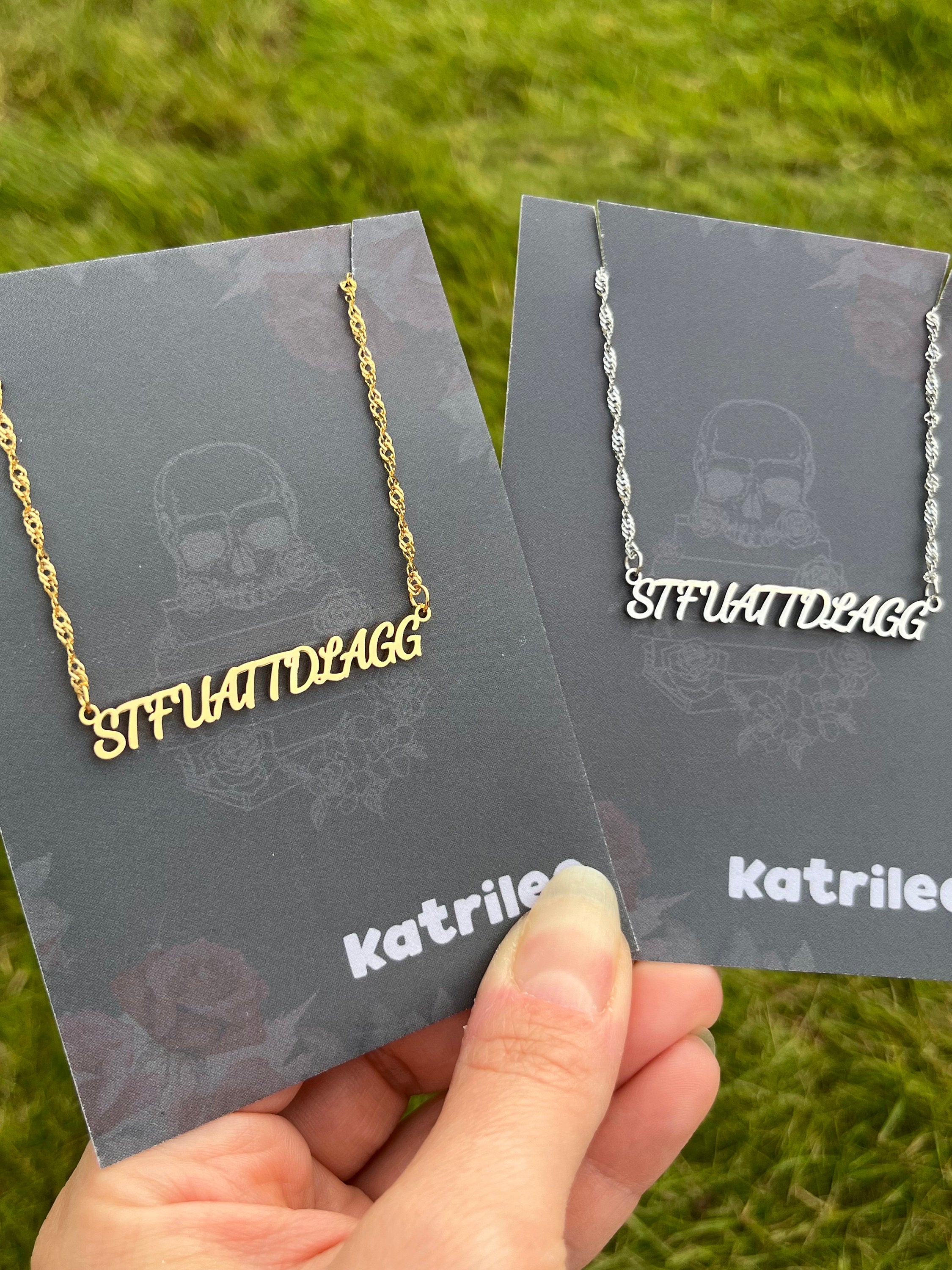 STFUATTDLAGG Stainless Steel Dark Romance Necklace, book bestie, laser cut name necklace, gold silver, bookish merch gift for reader booktok