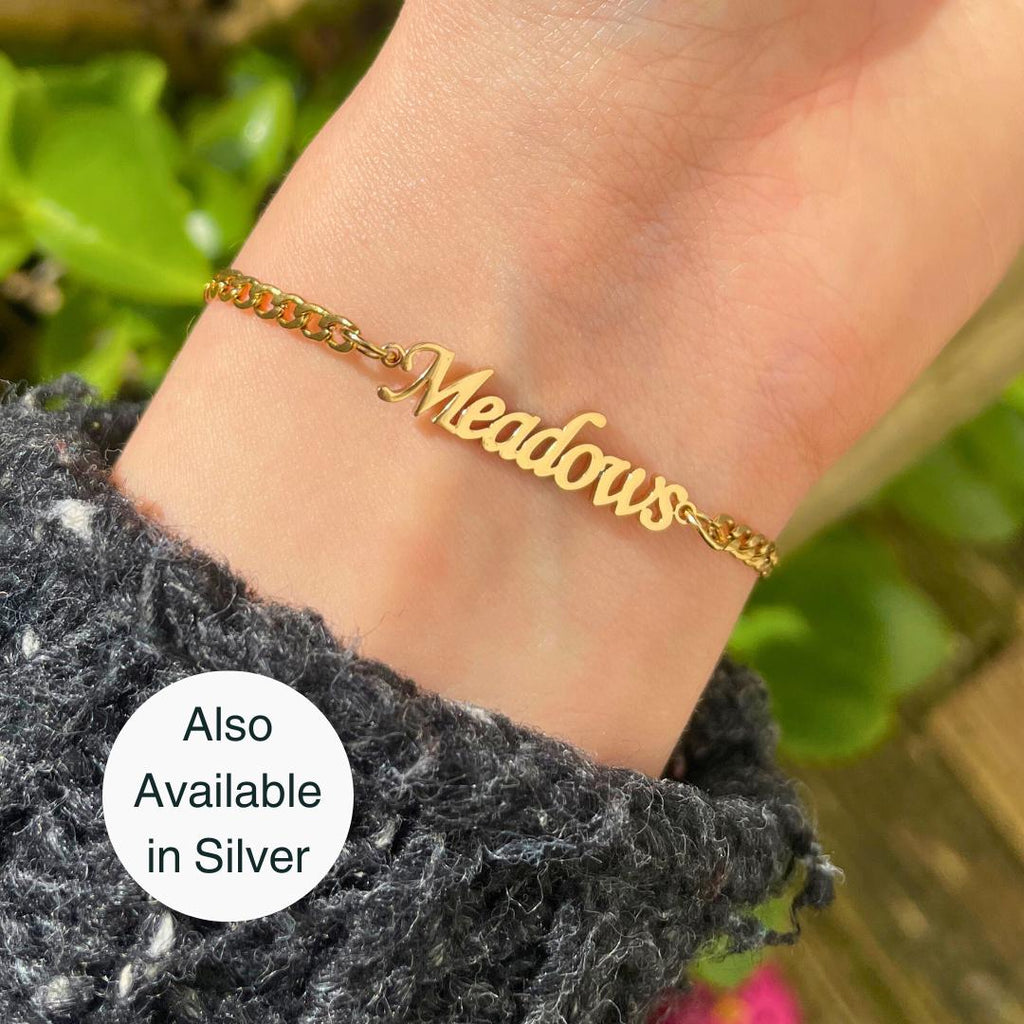 Haunting Adeline Meadows Stainless Steel Gold and Silver Name Bracelet, H D Carlton Dark Romance Bookish Merch, Gift For Reader