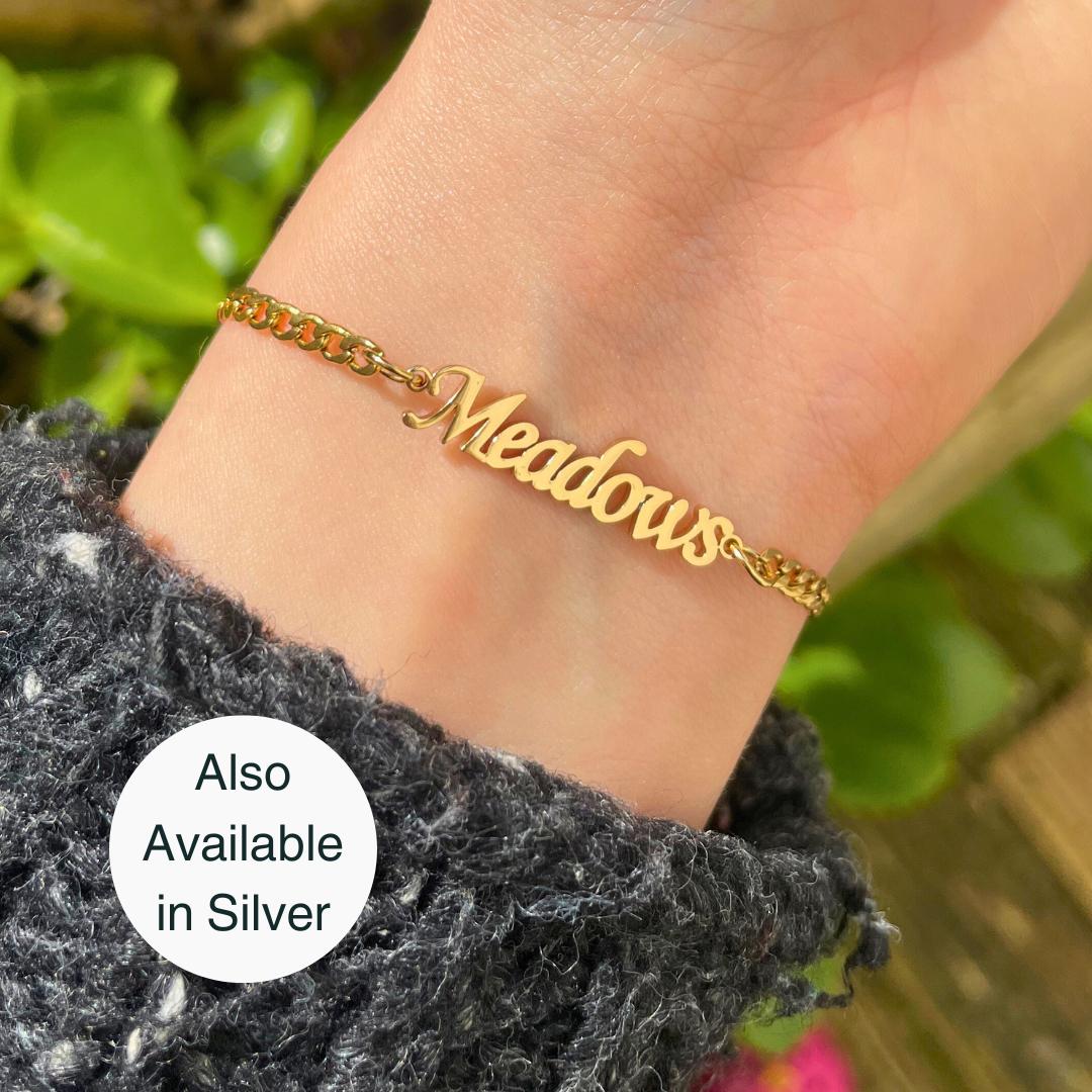 Haunting Adeline Meadows Stainless Steel Gold and Silver Name Bracelet, H D Carlton Dark Romance Bookish Merch, Gift For Reader