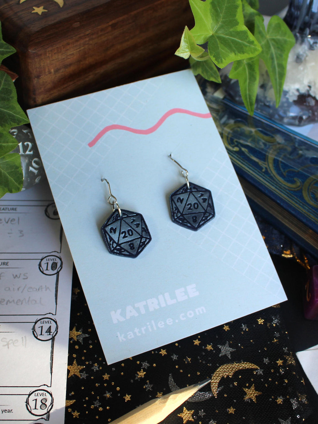 D20 Dice Dangle Earrings, Polymer Clay, Role Playing Games, DnD Board Games, Gothic, Fantasy, Dragon Dungeon Game Geeky Dungeon Master Gifts