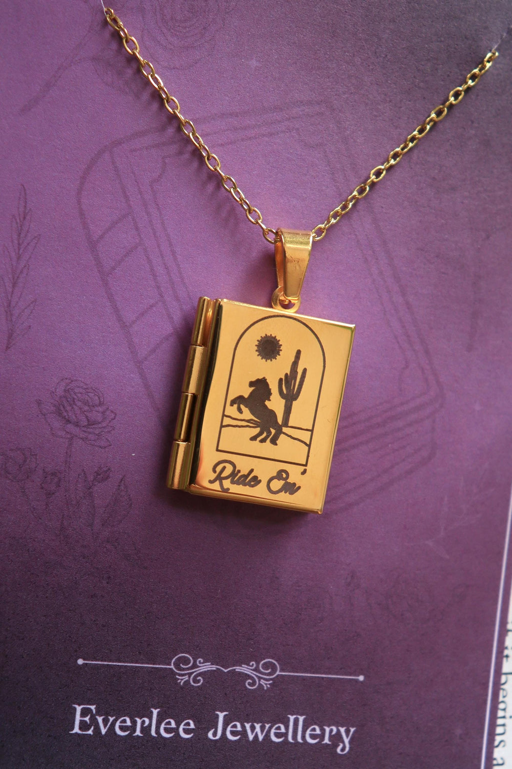 Romance Genre Book Locket necklace, Fantasy Dark Romance Cowboy necklace, silver gold stainless steel, bookish reader gift, picture locket