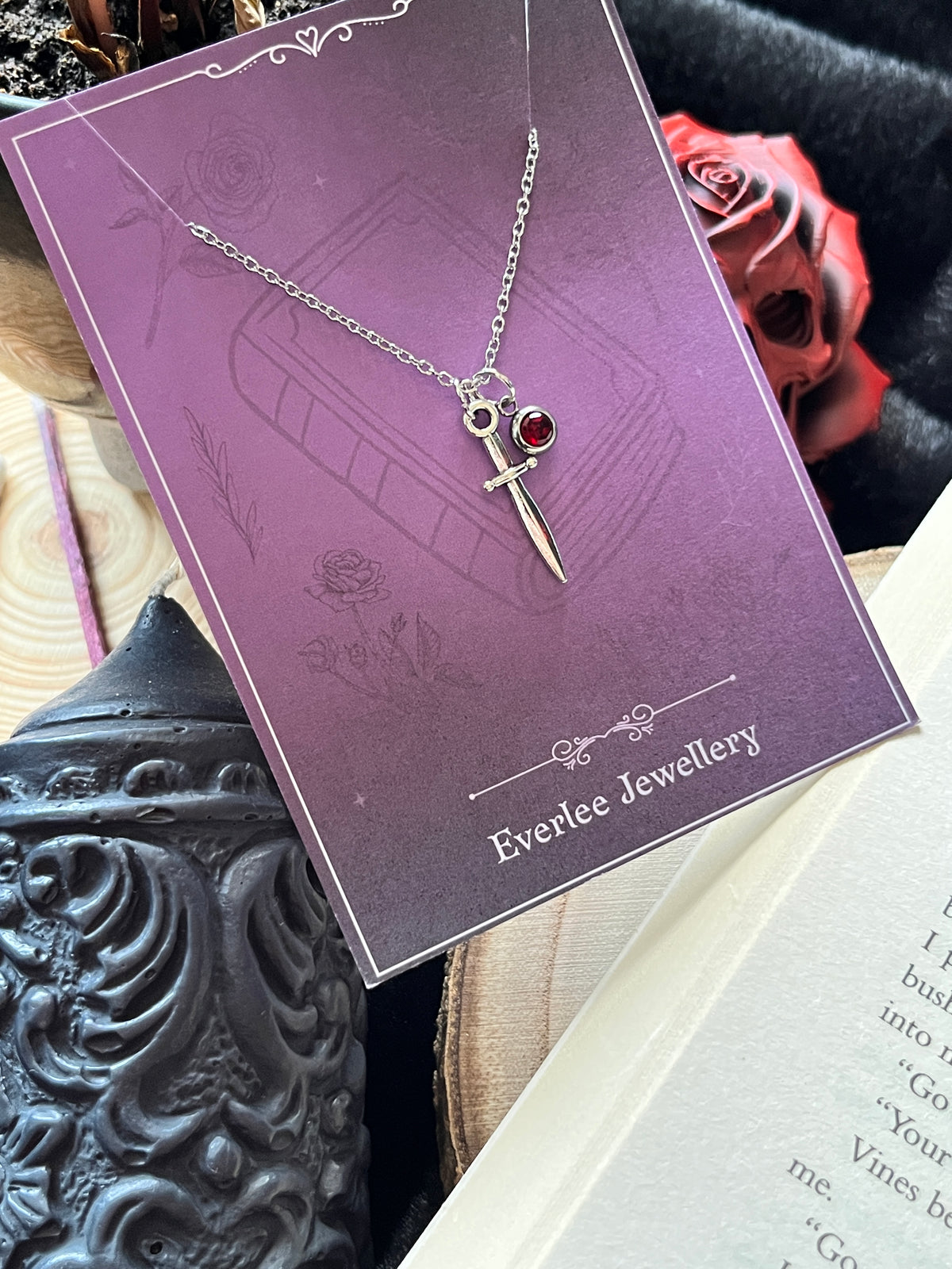 Personalised Stainless Steel Birthstone Dagger Necklace