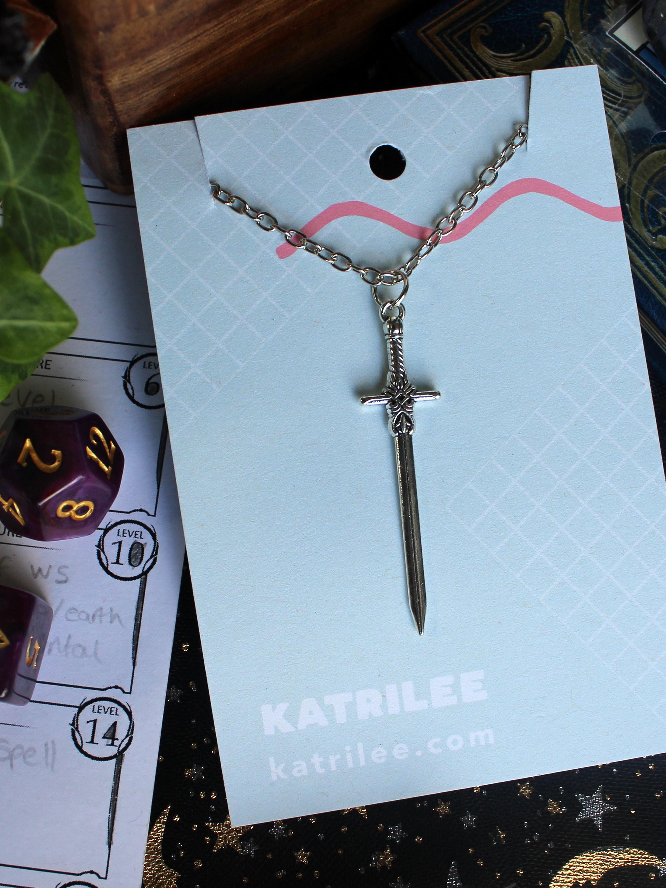 Silver Sword Stainless Steel Necklace Pendant, Bookish Book Lover Gifts, Romance Readers, Fantasy Gothic, Renaissance Fayre, Valkyrie