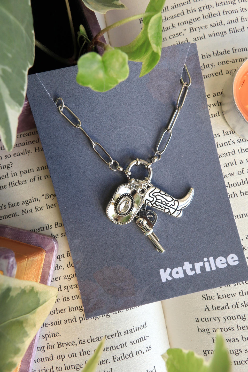 Cowboy Charm Necklace: Western Bookish Stainless Steel Jewelry