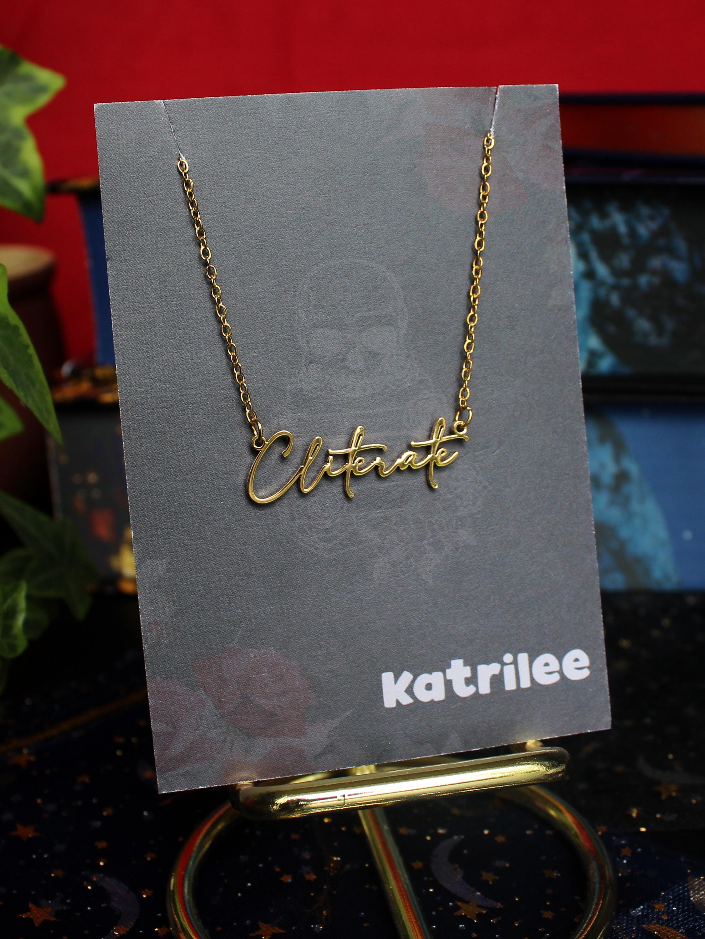 Cliterate Stainless Steel Dark Romance Necklace, book bestie, laser cut name necklace, gold silver, bookish merch gift for reader booktok