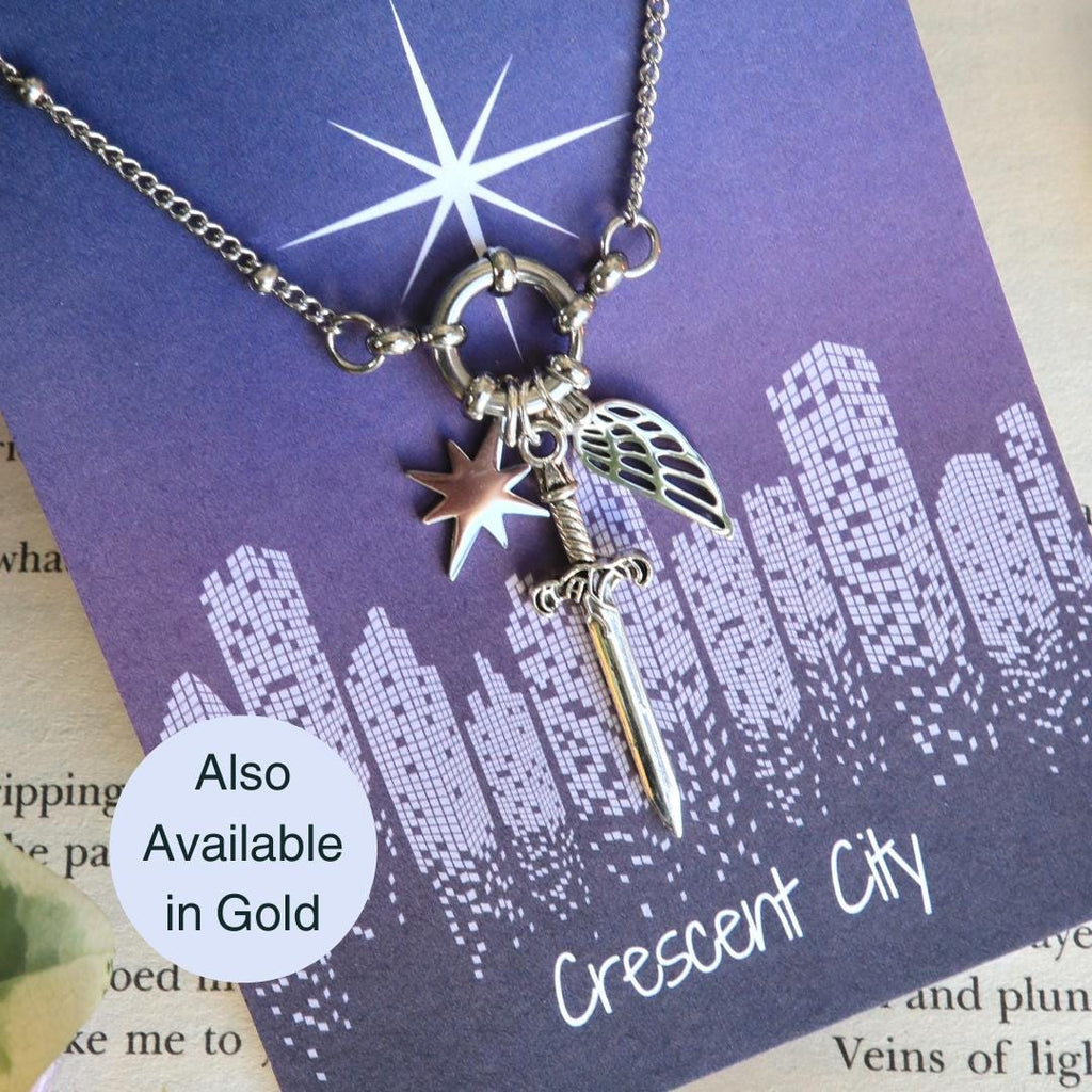 Officially Licenced Crescent City Starborn Charm Necklace, Bryce Quinlan, Gold and Silver, Fantasy Books, Bookish merch, Reader Gift