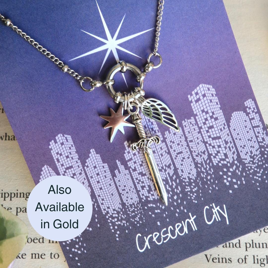 Officially Licenced Crescent City Starborn Charm Necklace, Bryce Quinlan, Gold and Silver, Fantasy Books, Bookish merch, Reader Gift