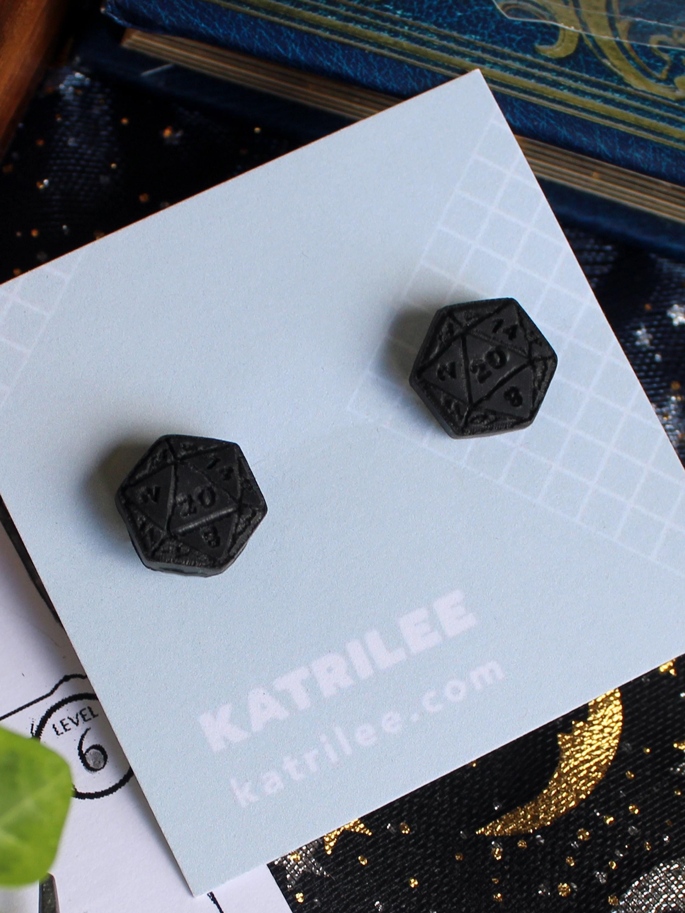 D20 Dice stud Earrings, Polymer Clay, Role Playing Games, DnD Board Games, Gothic, Fantasy, Dragon Dungeon Game Geeky Dungeon Master Gifts