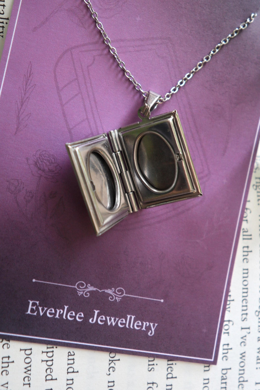 Personalised Book Locket necklace, monogram name pendant necklace, silver gold stainless steel, bookish reader gift, picture locket