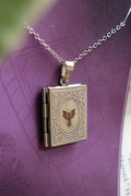 Dragon Book Locket necklace, Wyvern pendant necklace, silver gold stainless steel, bookish reader gift, picture locket DnD Fantasy Jewellery