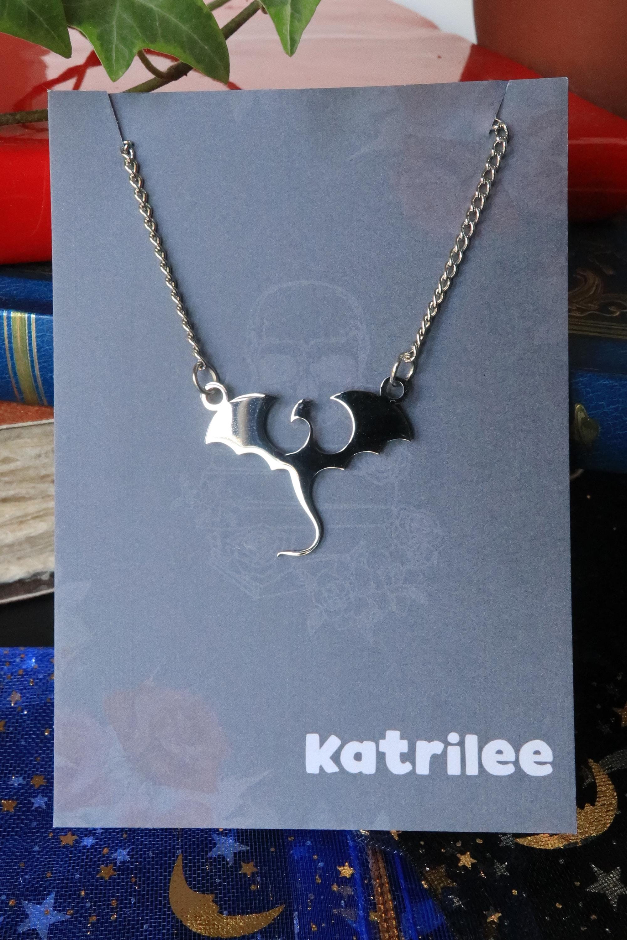 Wyvern Dragon Stainless Steel Necklace, bookish Dungeons and Dragons, fantasy gift book merch silver and gold geek gift for her book merch