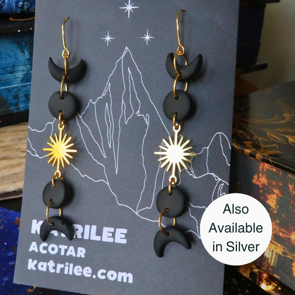 Officially Licenced ACOTAR Feyre Back Tattoo Gold Earrings, Surgical Steel, Book Series, Bookish Gifts, Wings and Ruin, Moon Phase Merch