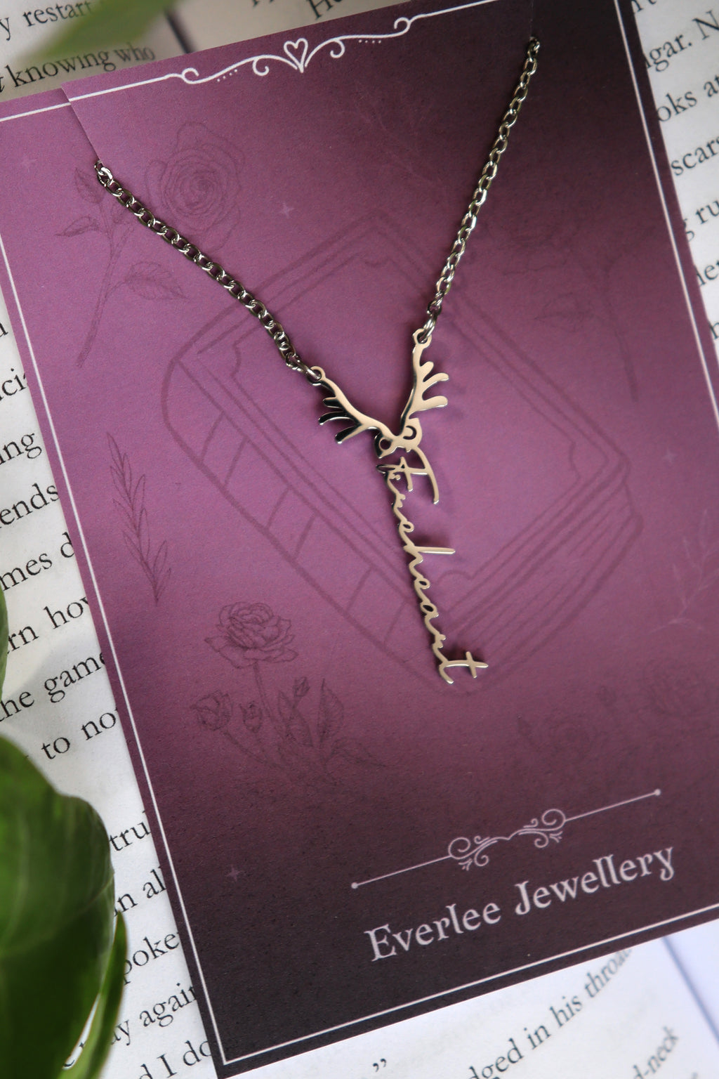 Fireheart Antler Name Necklace - Gold and Silver Stainless Steel