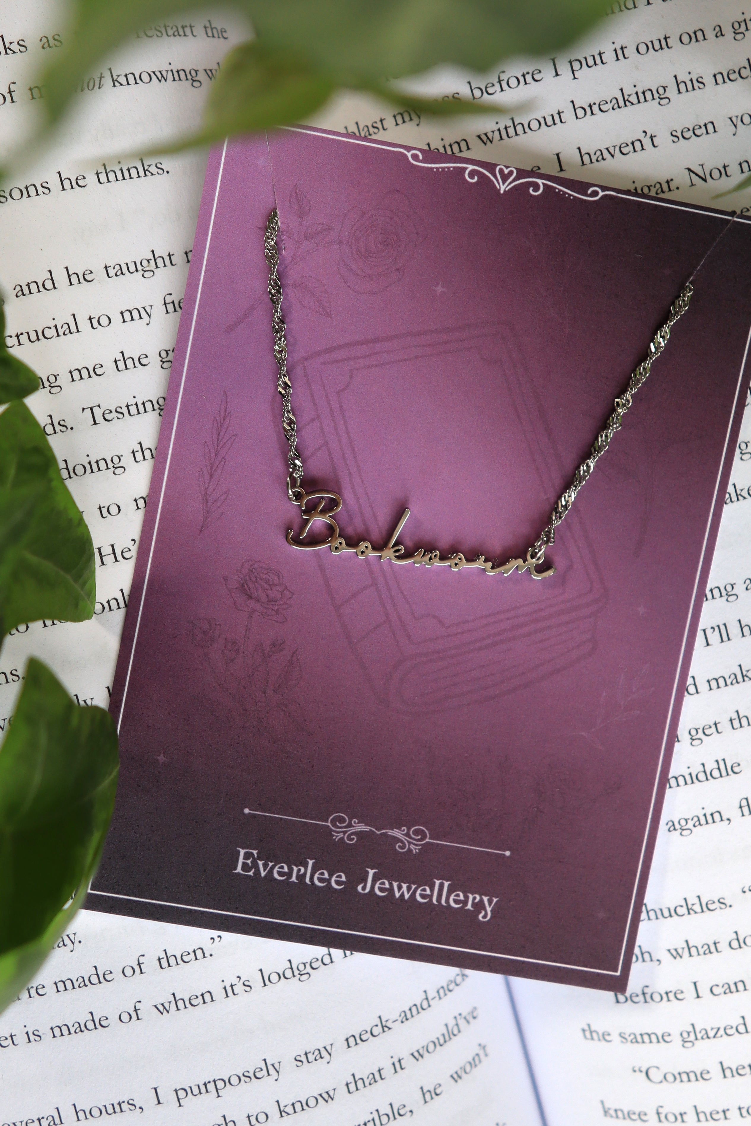 Bookworm Name Necklace Gold and Silver Stainless Steel