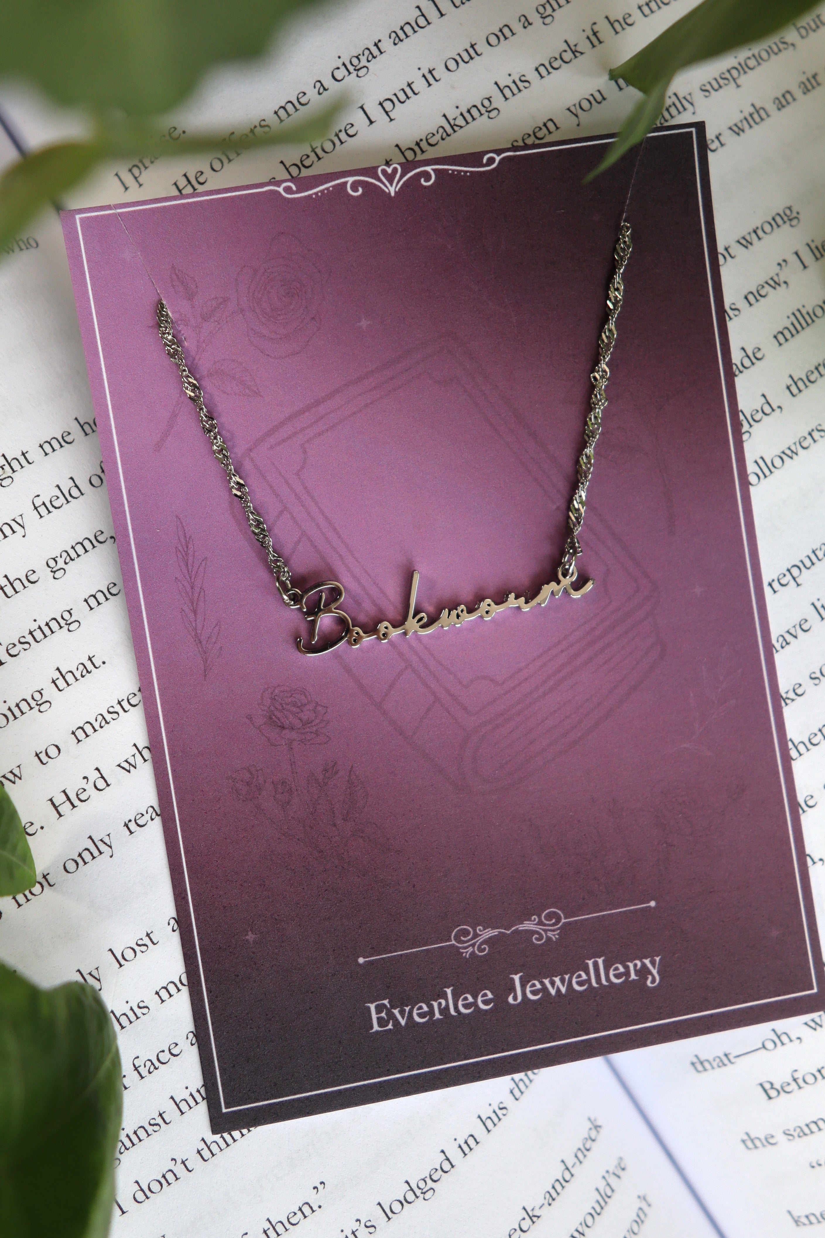 Bookworm Name Necklace Gold and Silver Stainless Steel