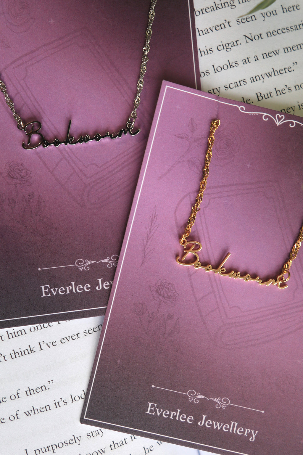 Bookworm Name Necklace Gold and Silver Stainless Steel