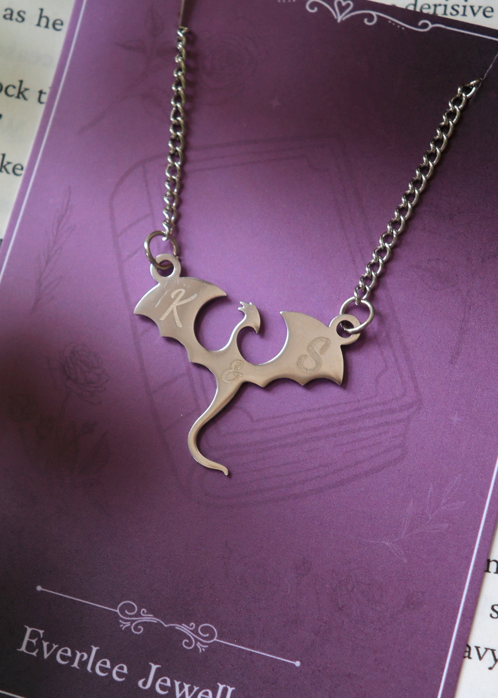Personalized Dragon Monogram Stainless Steel Necklace