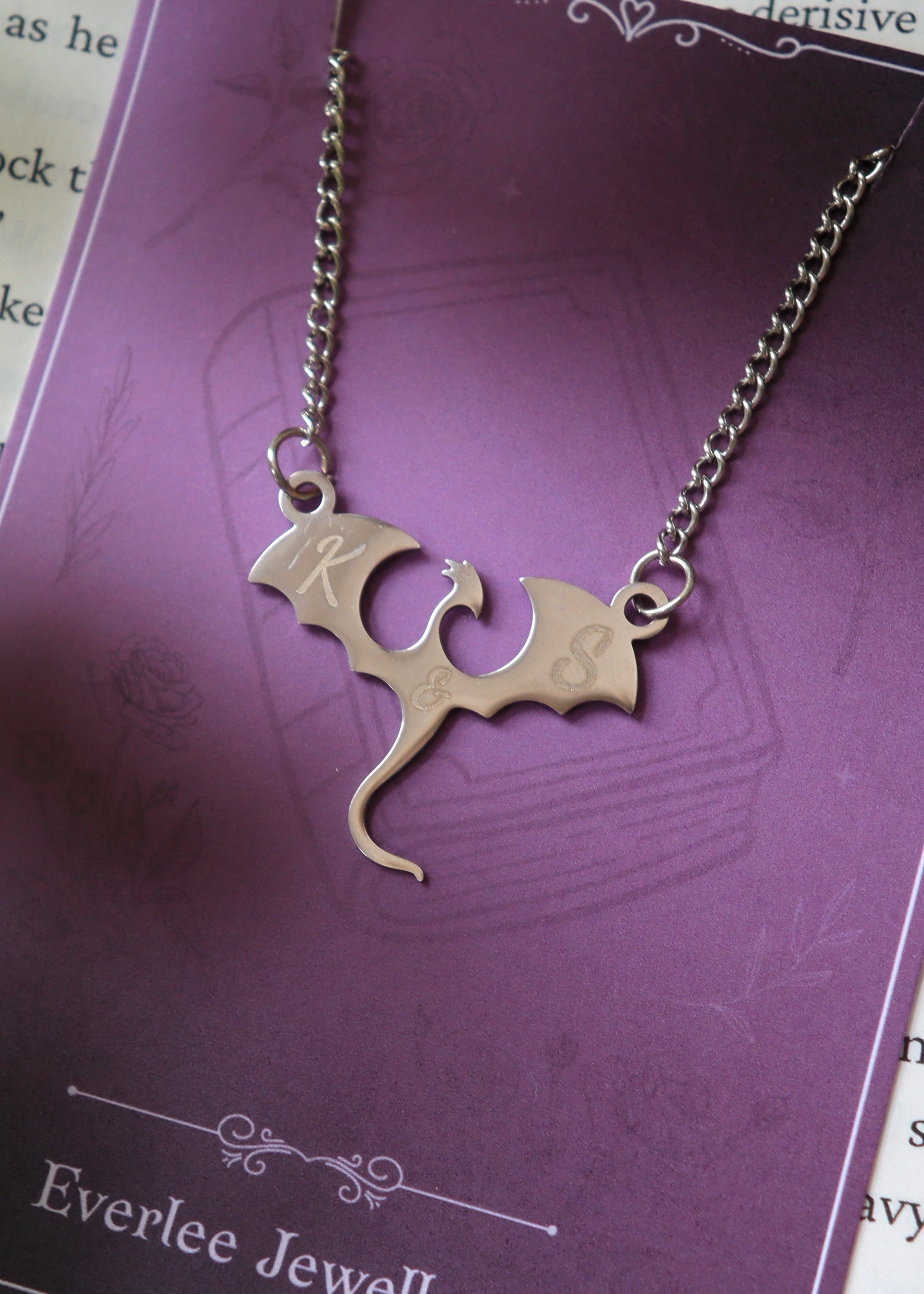 Personalized Dragon Monogram Stainless Steel Necklace