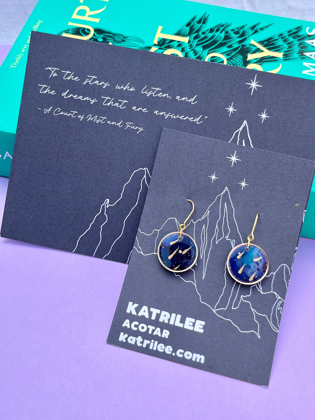 Officially Licenced ACOTAR Velaris Starfall Gold Earrings, Night Court City Of Dreams Feyre Rhysand, Mist and Fury Fae Night Sky, Bookish