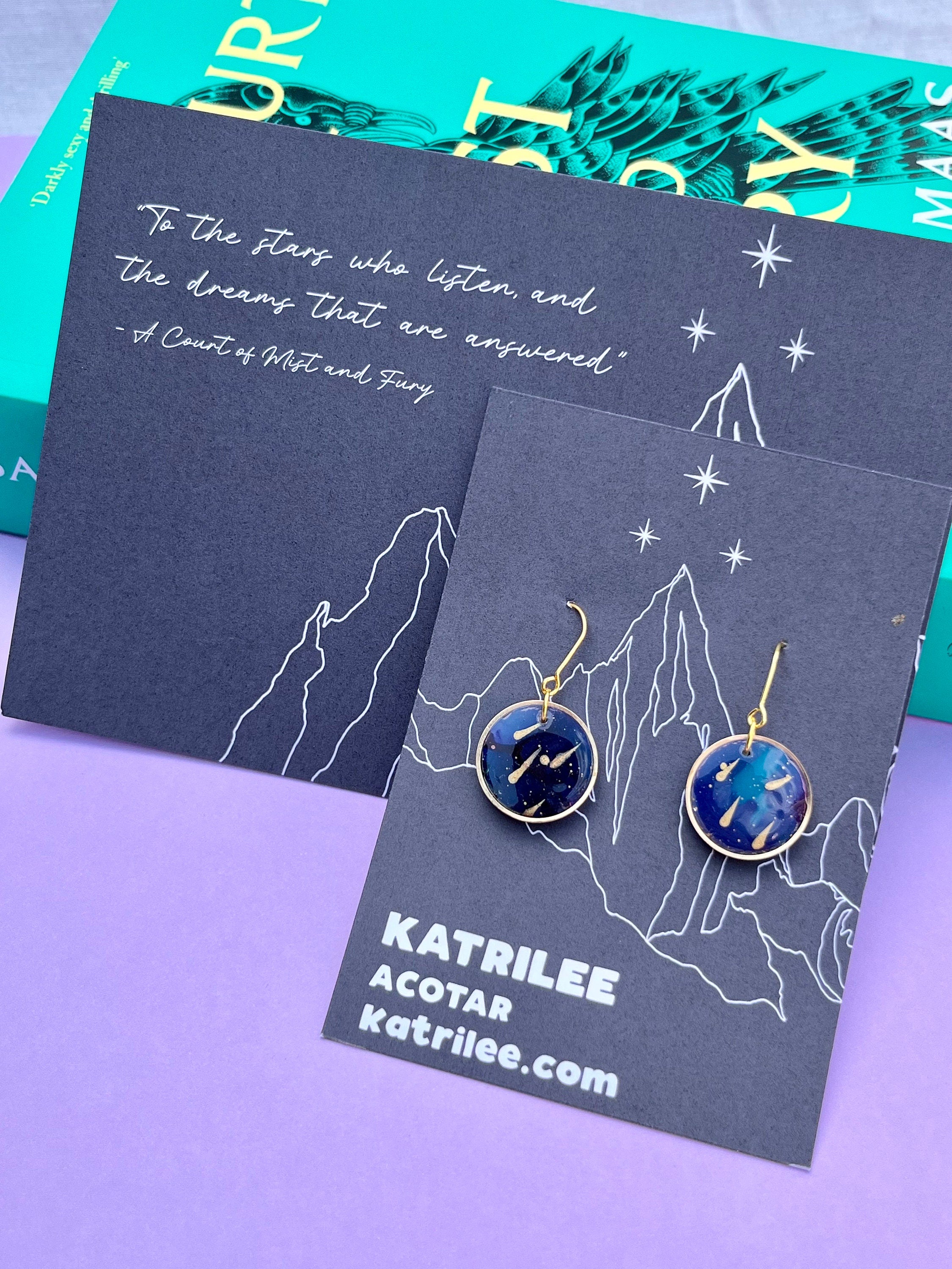 Officially Licenced ACOTAR Velaris Starfall Gold Earrings, Night Court City Of Dreams Feyre Rhysand, Mist and Fury Fae Night Sky, Bookish