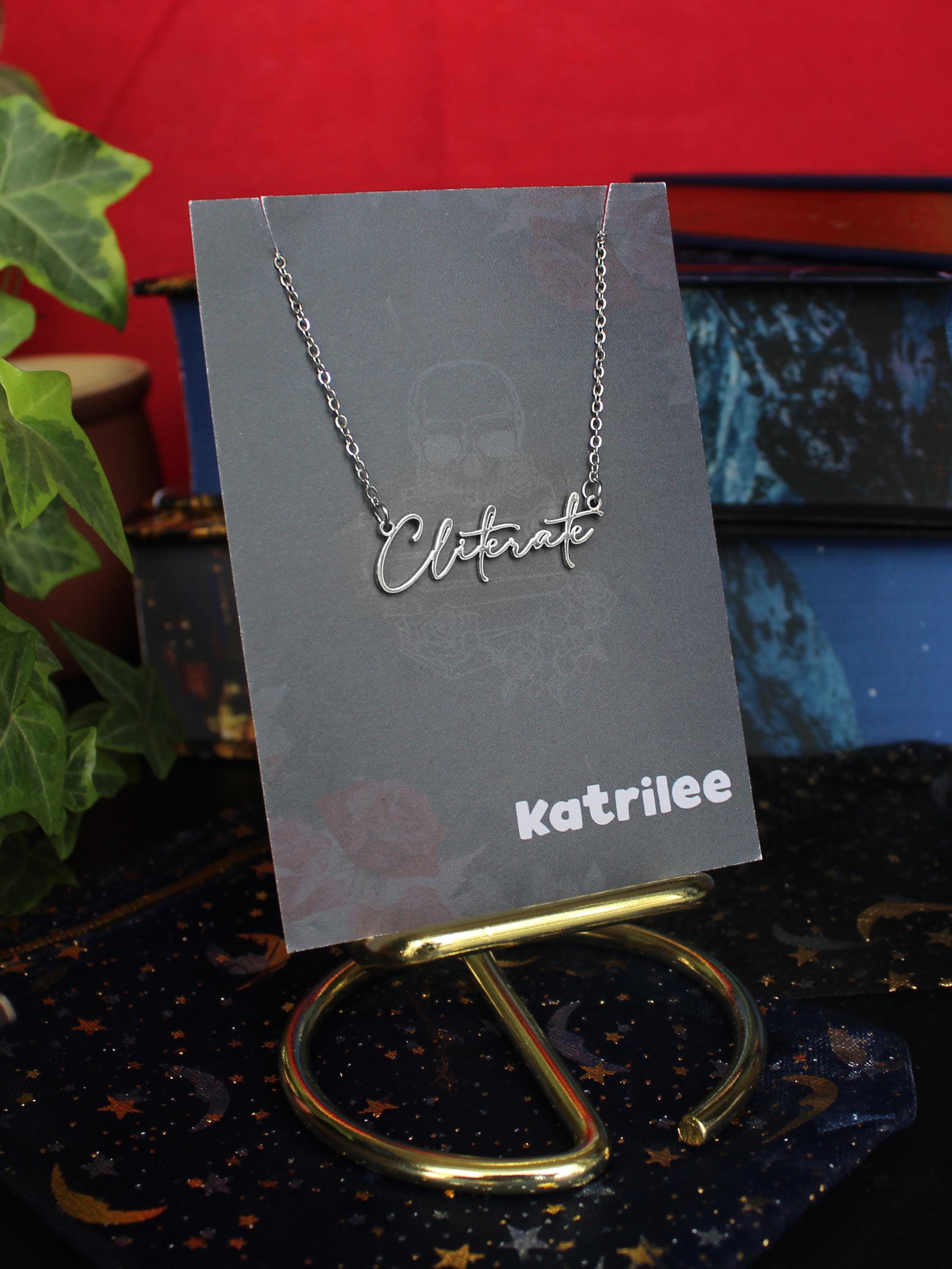 Cliterate Stainless Steel Dark Romance Necklace, book bestie, laser cut name necklace, gold silver, bookish merch gift for reader booktok