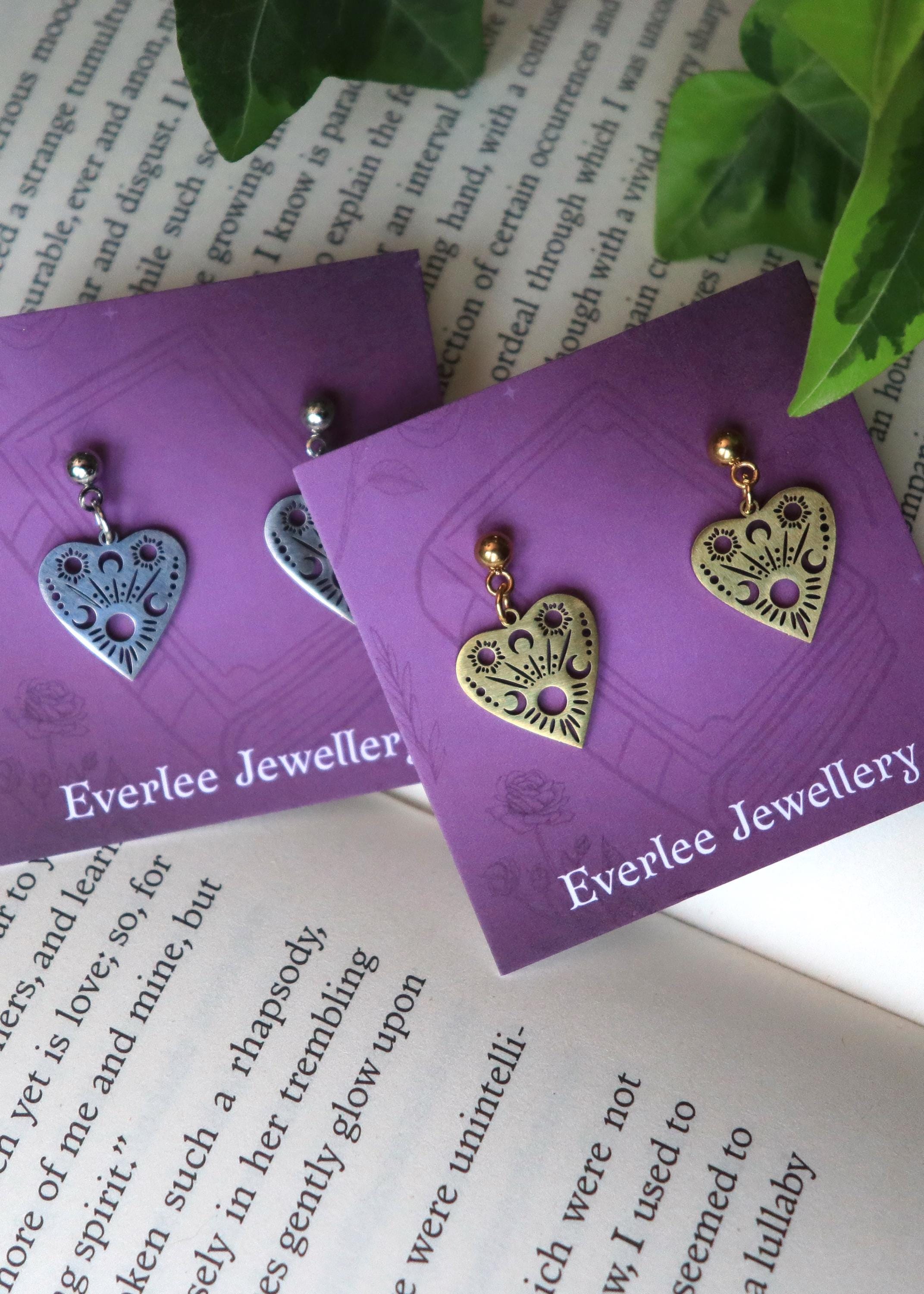 planchette Ouija Dangle Stud Earrings, Surgical Steel Gold and Silver Halloween Earrings