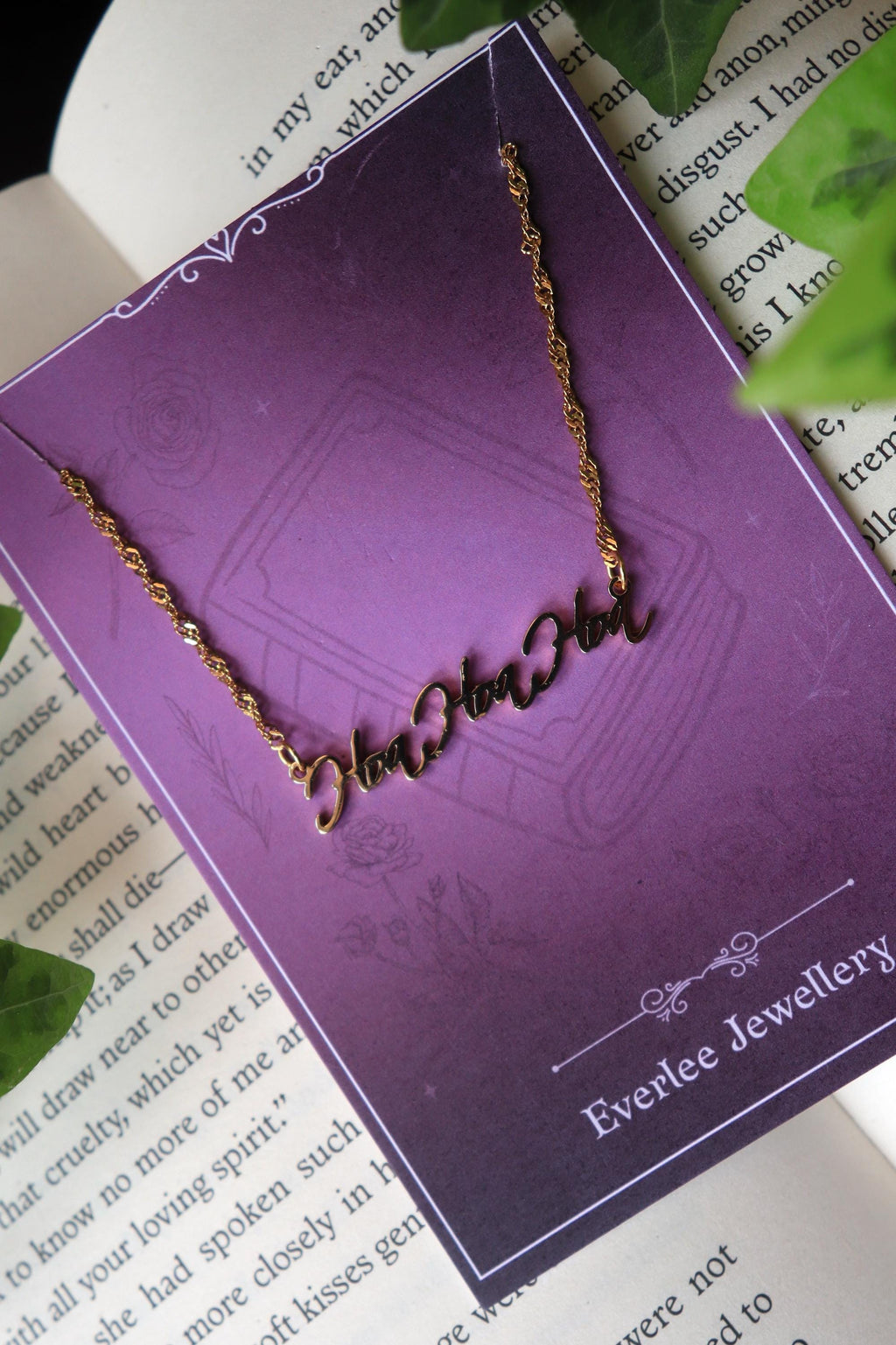 Hoa Hoa Hoa Name Necklace, Twilight Autumn Fall Season Jewellery, Funny Gift, Stainless Steel Gold and Silver