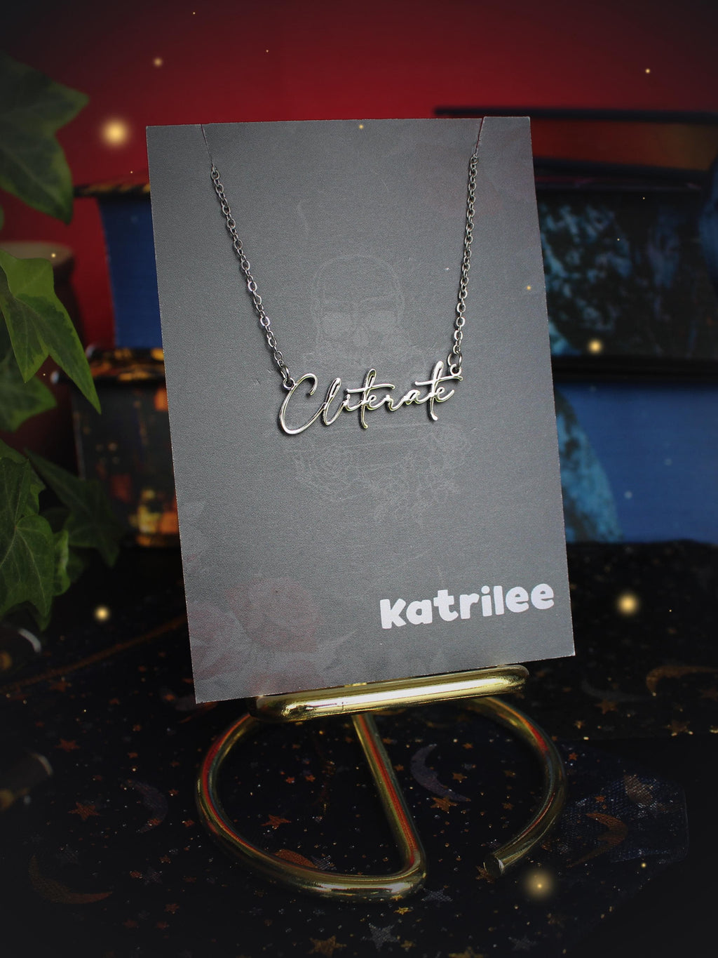 Cliterate Stainless Steel Dark Romance Necklace, book bestie, laser cut name necklace, gold silver, bookish merch gift for reader booktok
