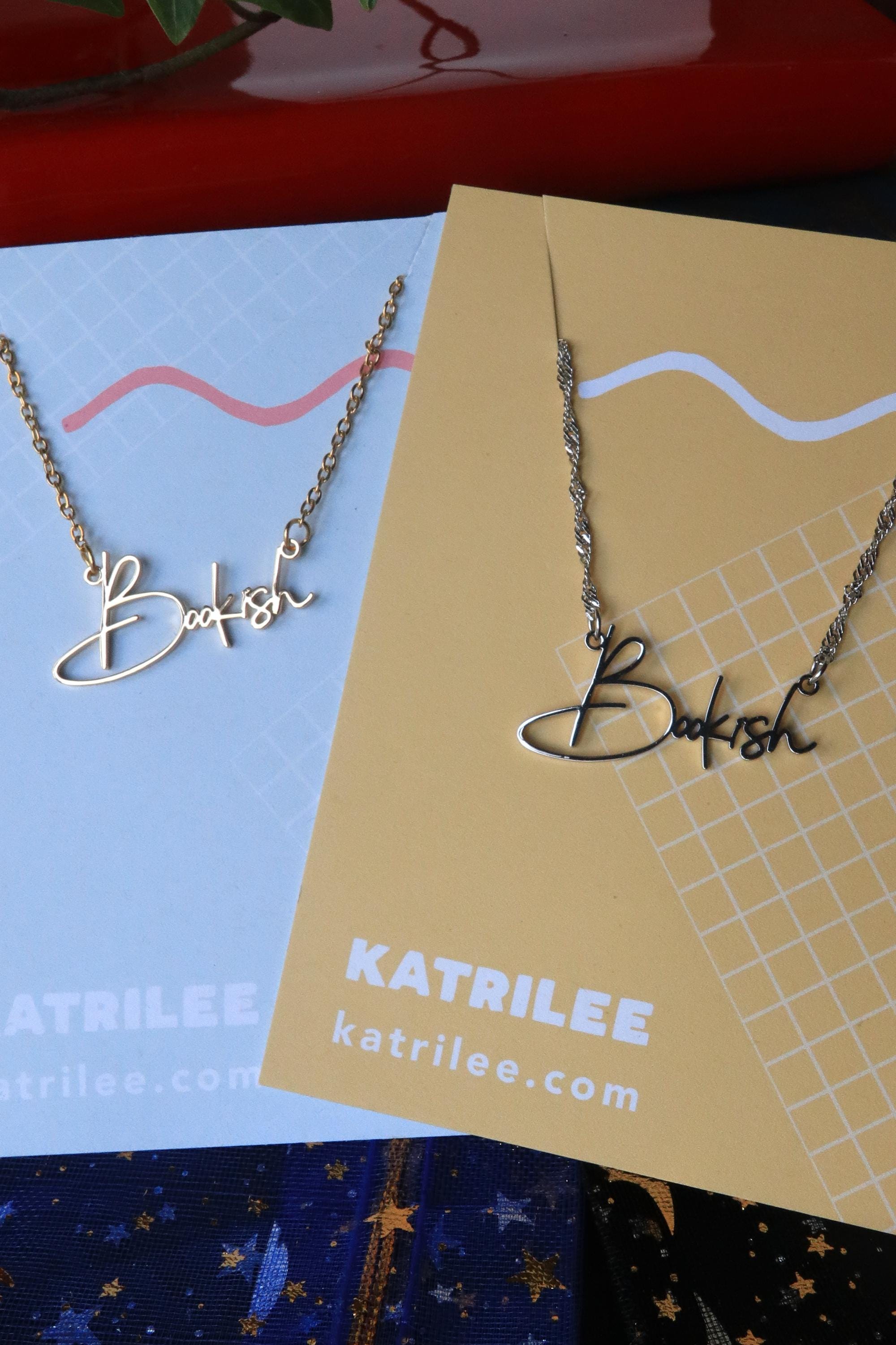 Bookish Stainless Steel Necklace, book bestie gift, laser cut name necklace, gold silver, bookish merch, gift for reader booktok bookstagram