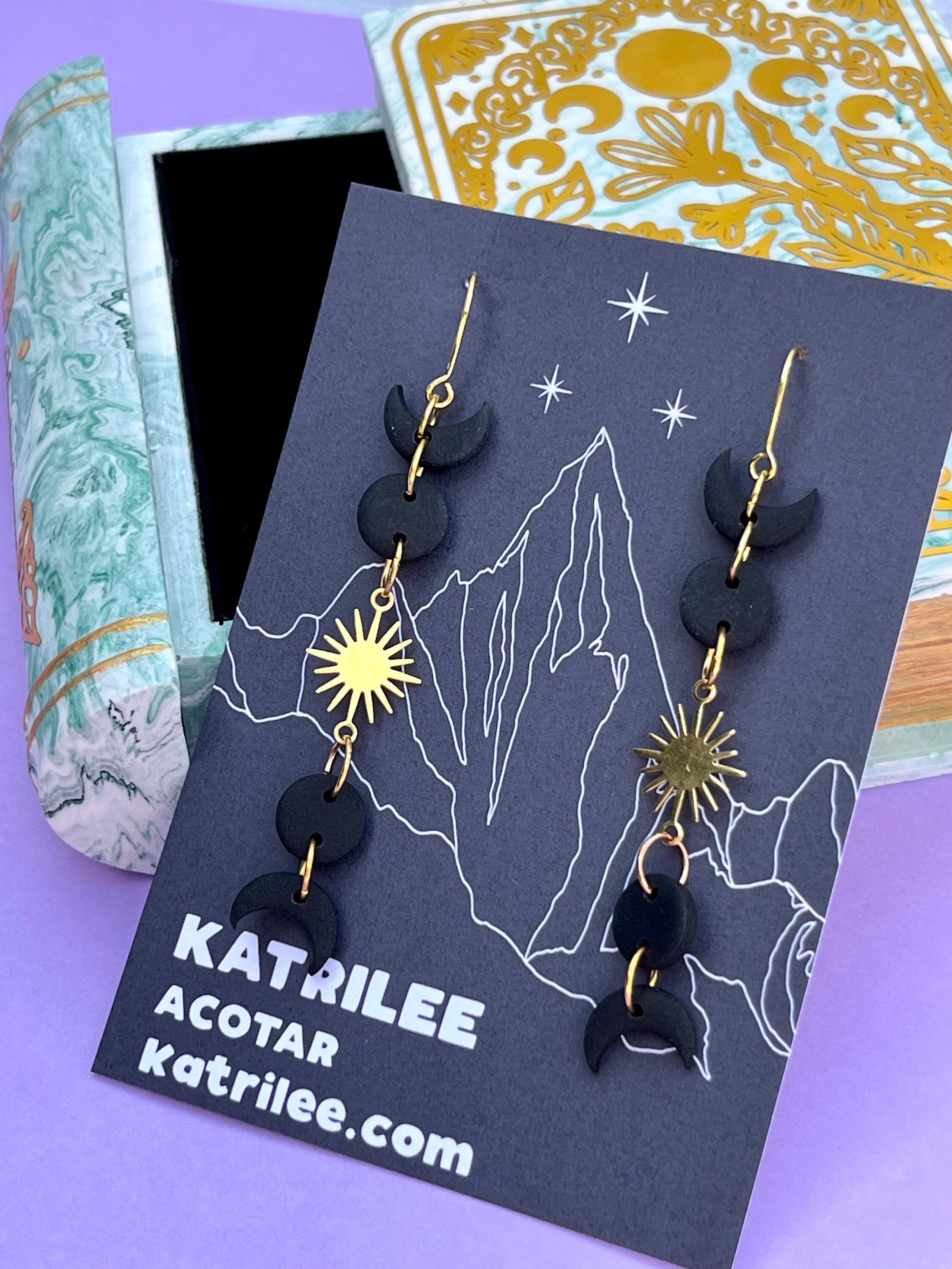 Officially Licenced ACOTAR Feyre Back Tattoo Gold Earrings, Surgical Steel, Book Series, Bookish Gifts, Wings and Ruin, Moon Phase Merch