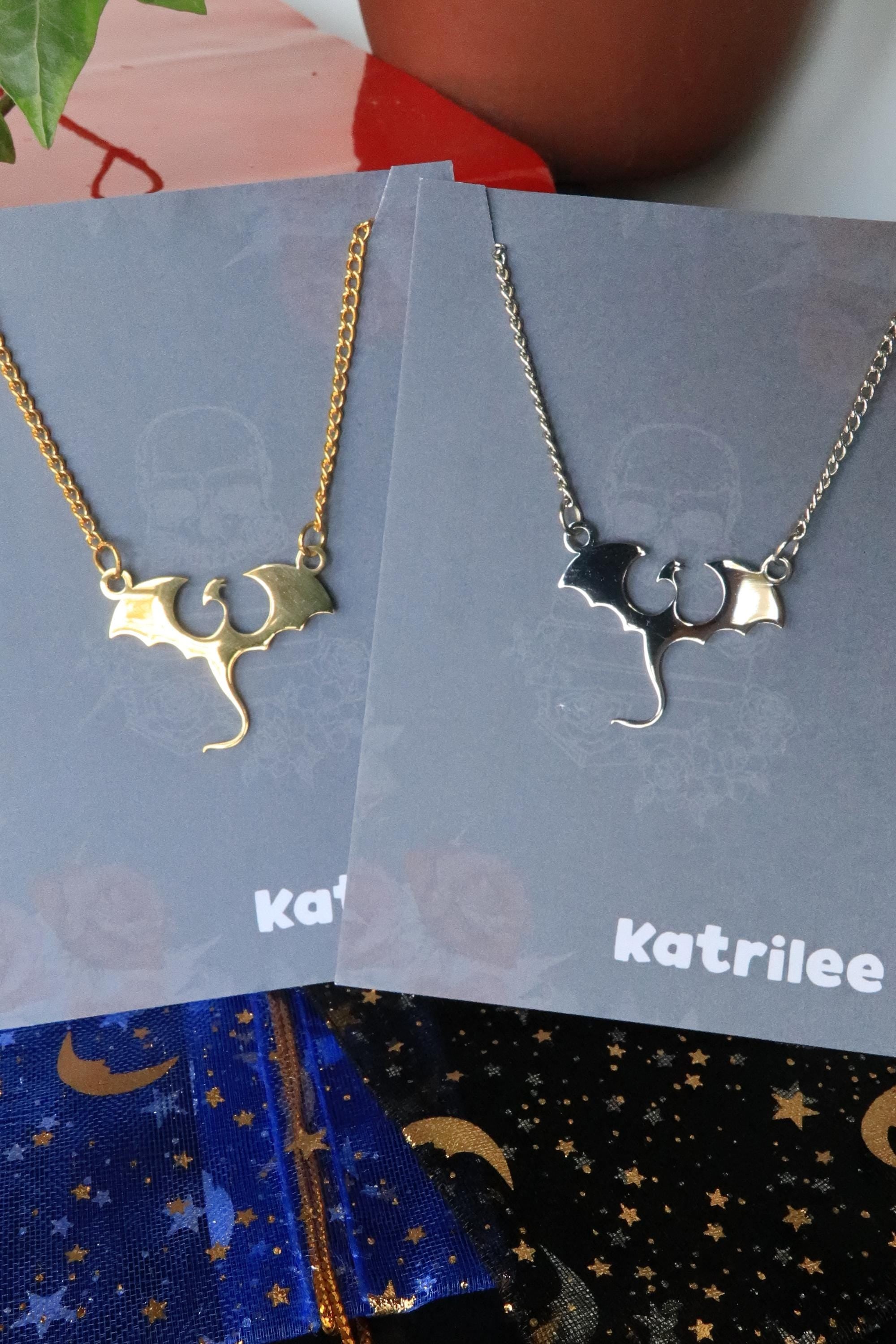 Wyvern Dragon Stainless Steel Necklace, bookish Dungeons and Dragons, fantasy gift book merch silver and gold geek gift for her book merch