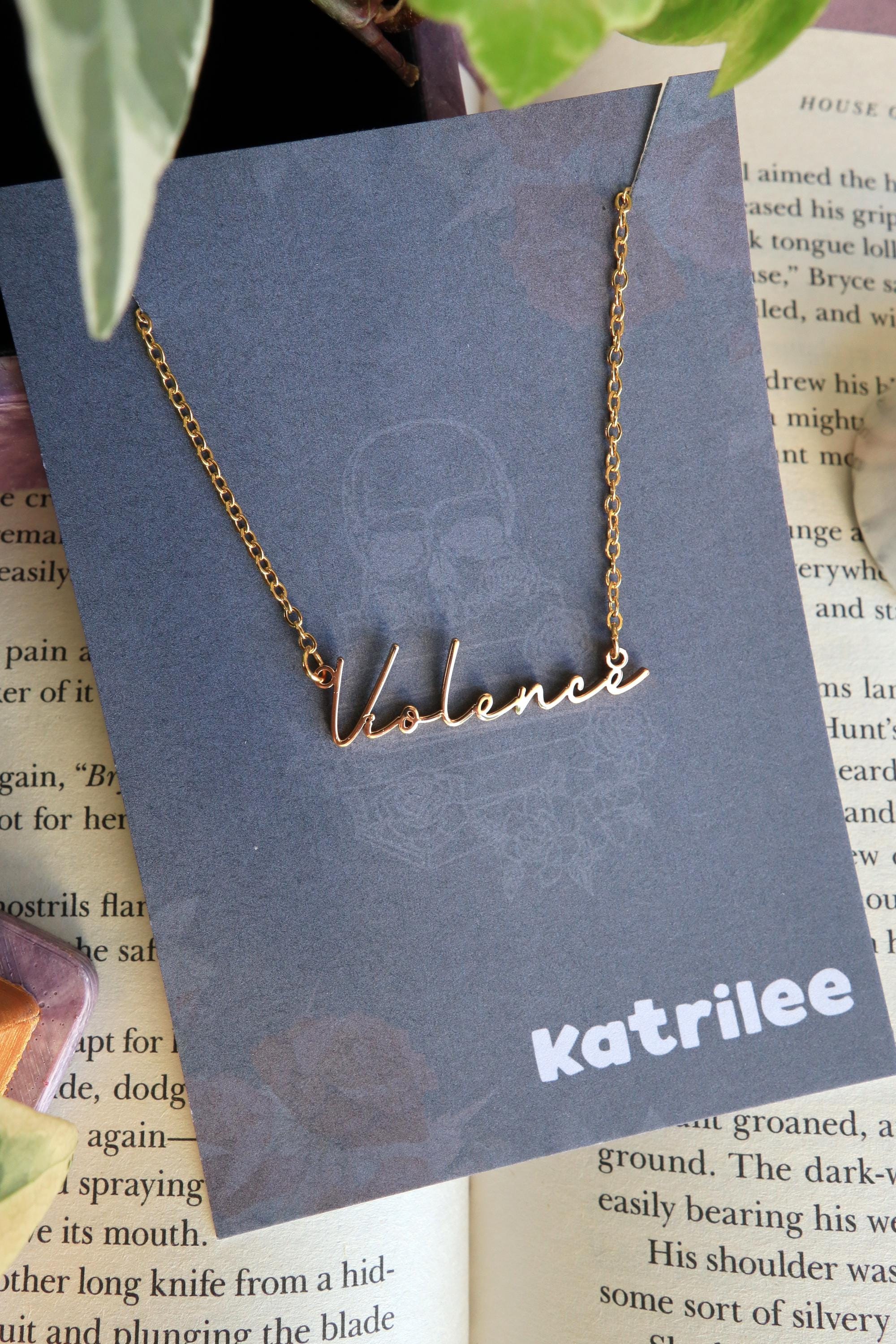 Violence Bookish Nickname Necklace, Gold and Silver Stainless steel, Gift for fantasy reader