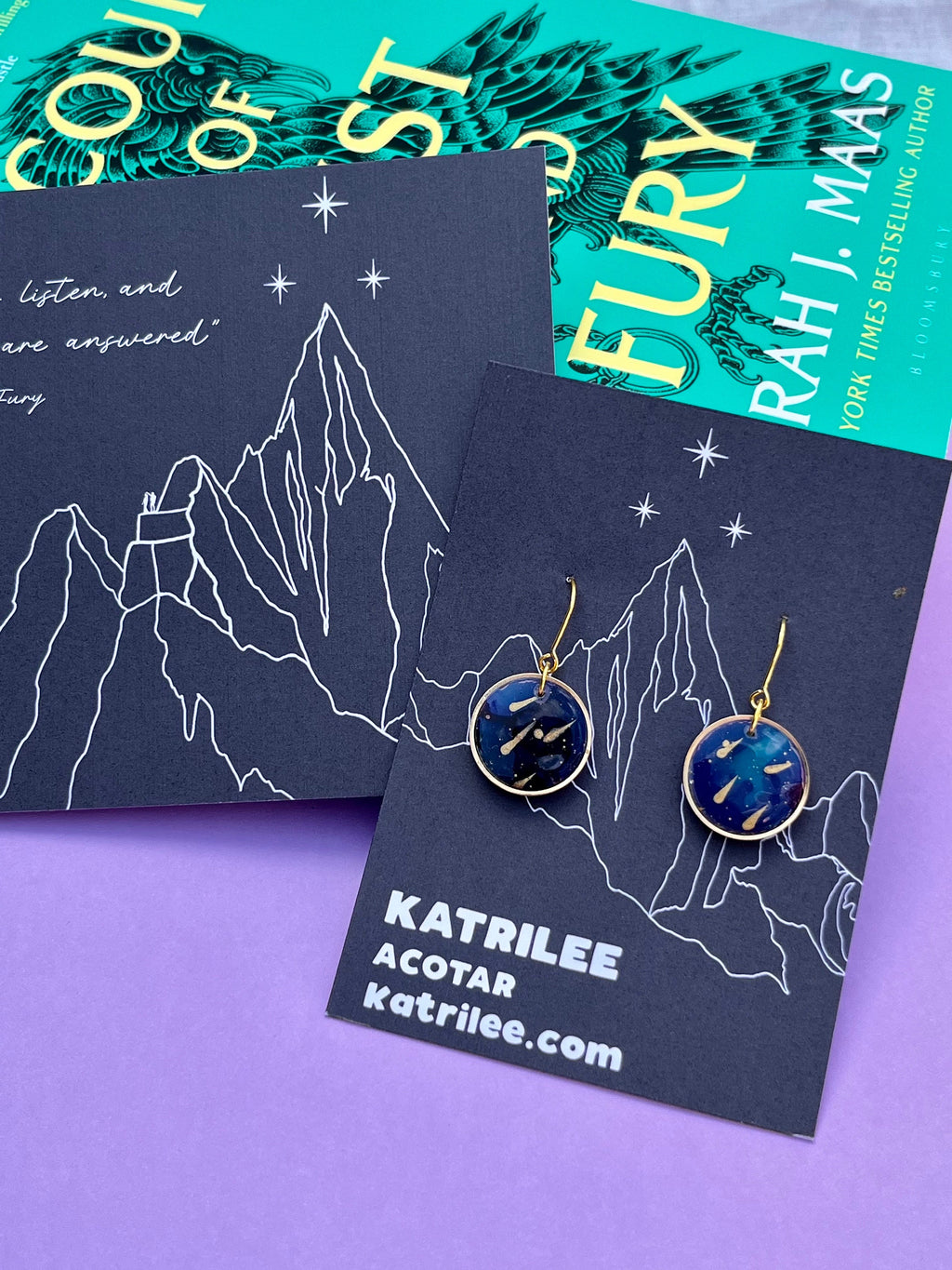 Officially Licenced ACOTAR Velaris Starfall Gold Earrings, Night Court City Of Dreams Feyre Rhysand, Mist and Fury Fae Night Sky, Bookish