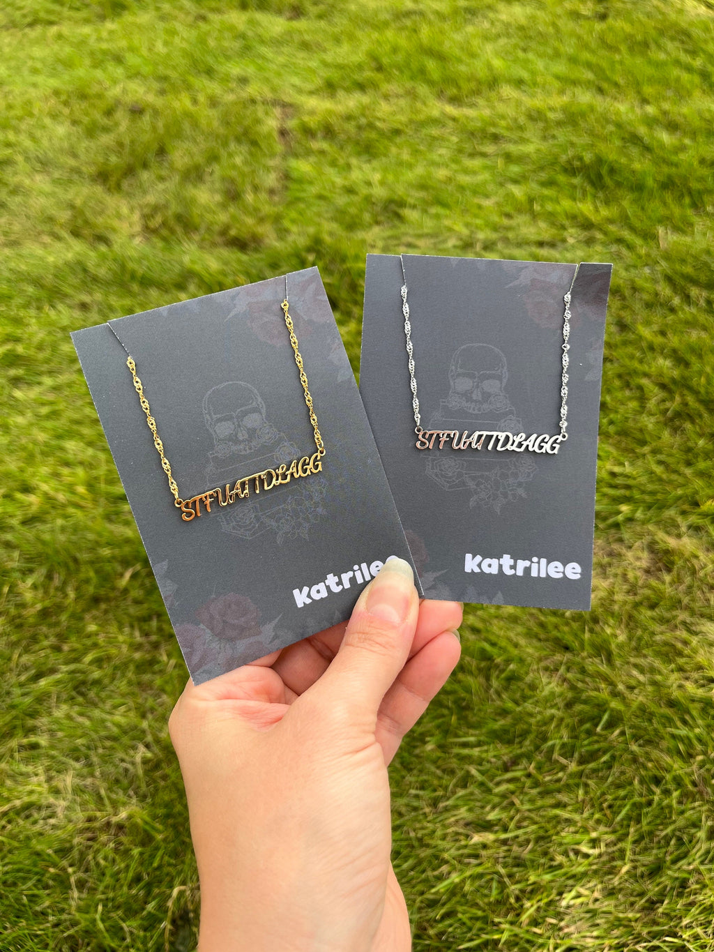 STFUATTDLAGG Stainless Steel Dark Romance Necklace, book bestie, laser cut name necklace, gold silver, bookish merch gift for reader booktok