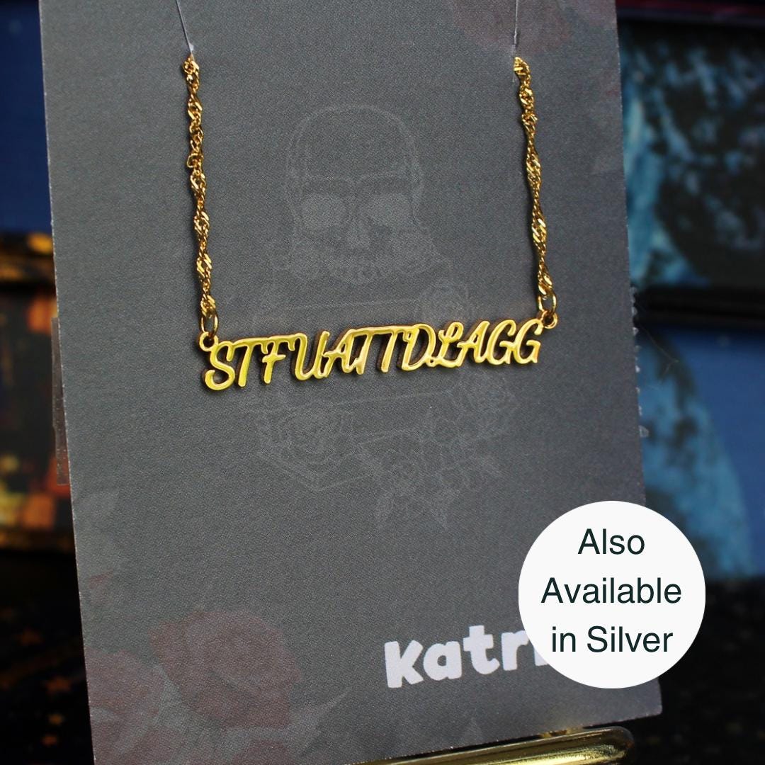 STFUATTDLAGG Stainless Steel Dark Romance Necklace, book bestie, laser cut name necklace, gold silver, bookish merch gift for reader booktok