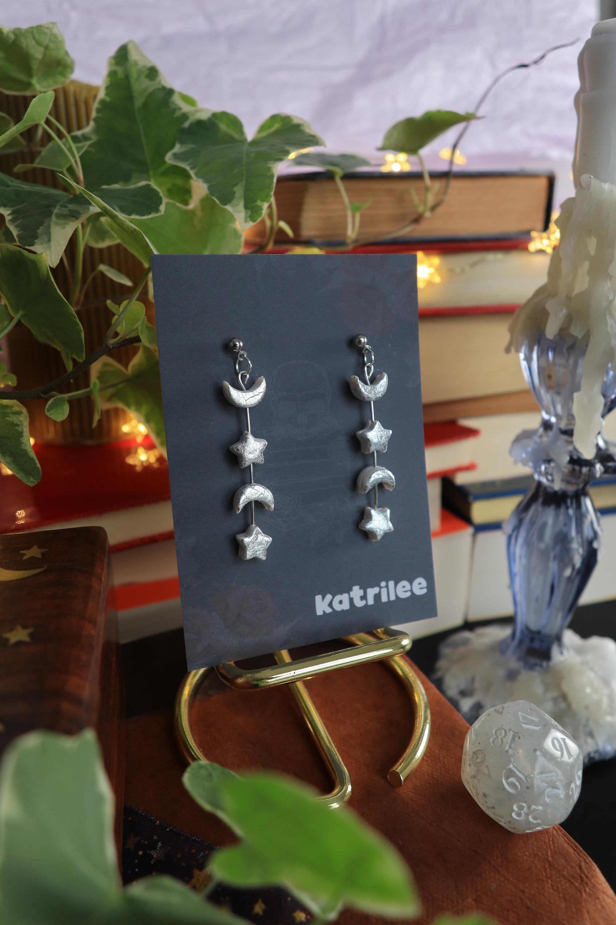 Star and Moon Dangle Earrings: Polymer Clay Celestial Jewellery