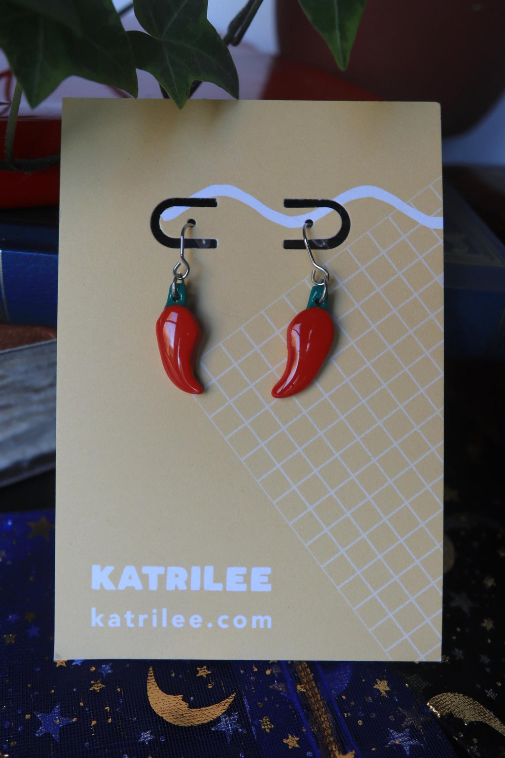 Red Chilli Dangle Earrings, polymer clay stainless steel, spicy Italian, gift for her, bookish merch, romance books