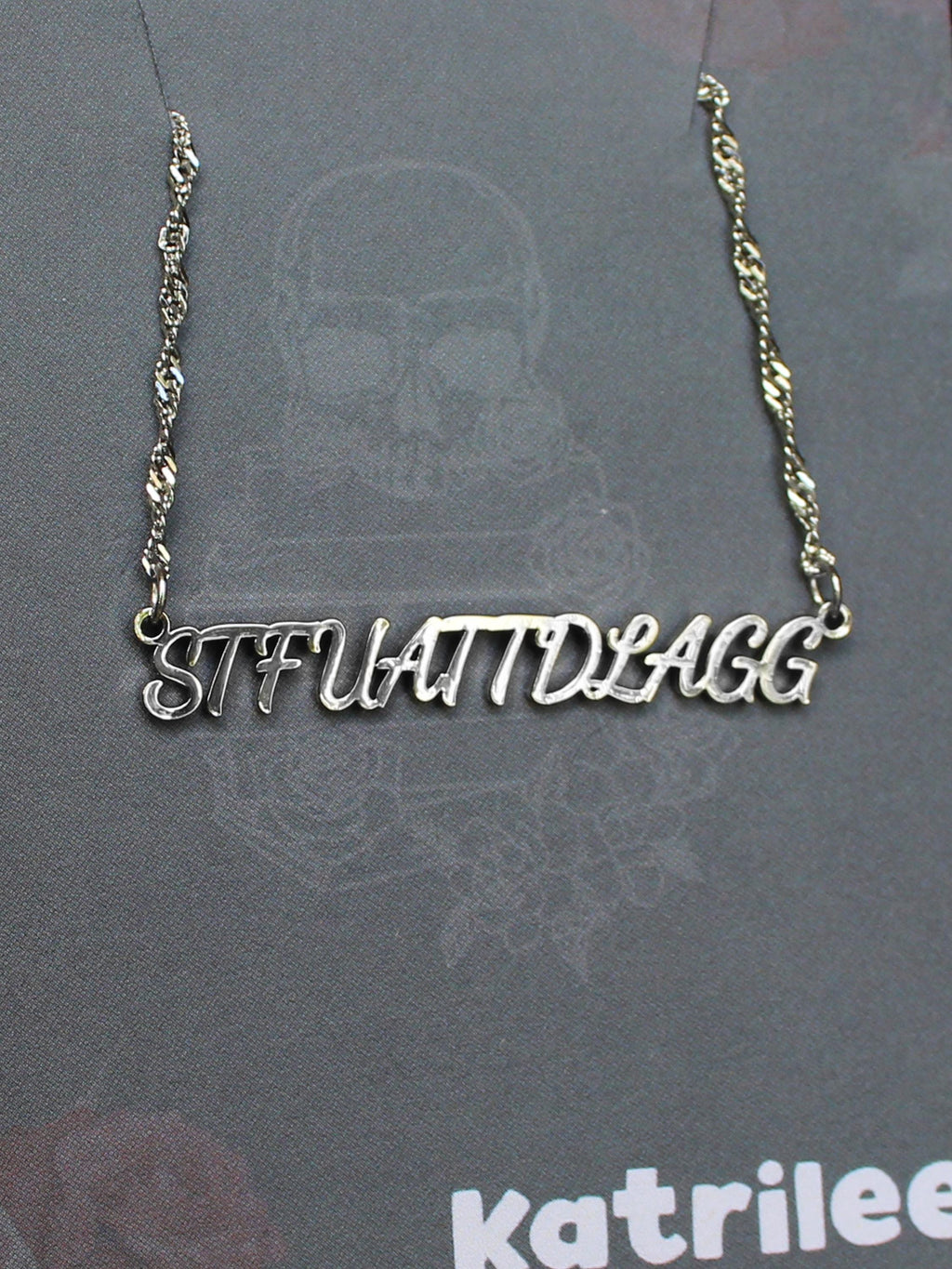 STFUATTDLAGG Stainless Steel Dark Romance Necklace, book bestie, laser cut name necklace, gold silver, bookish merch gift for reader booktok