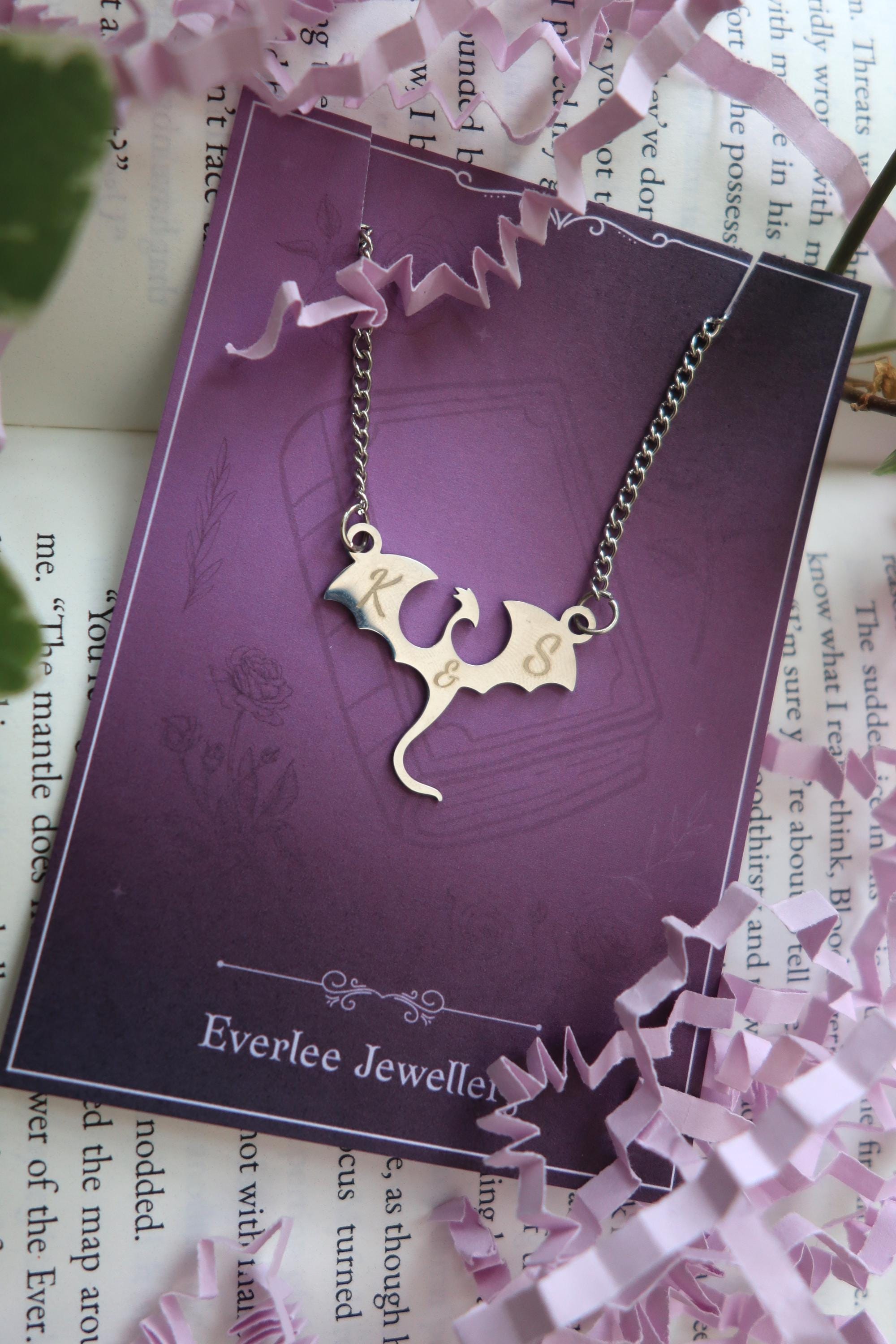 Personalized Dragon Monogram Necklace: Silver Gold Wyvern Pendant
