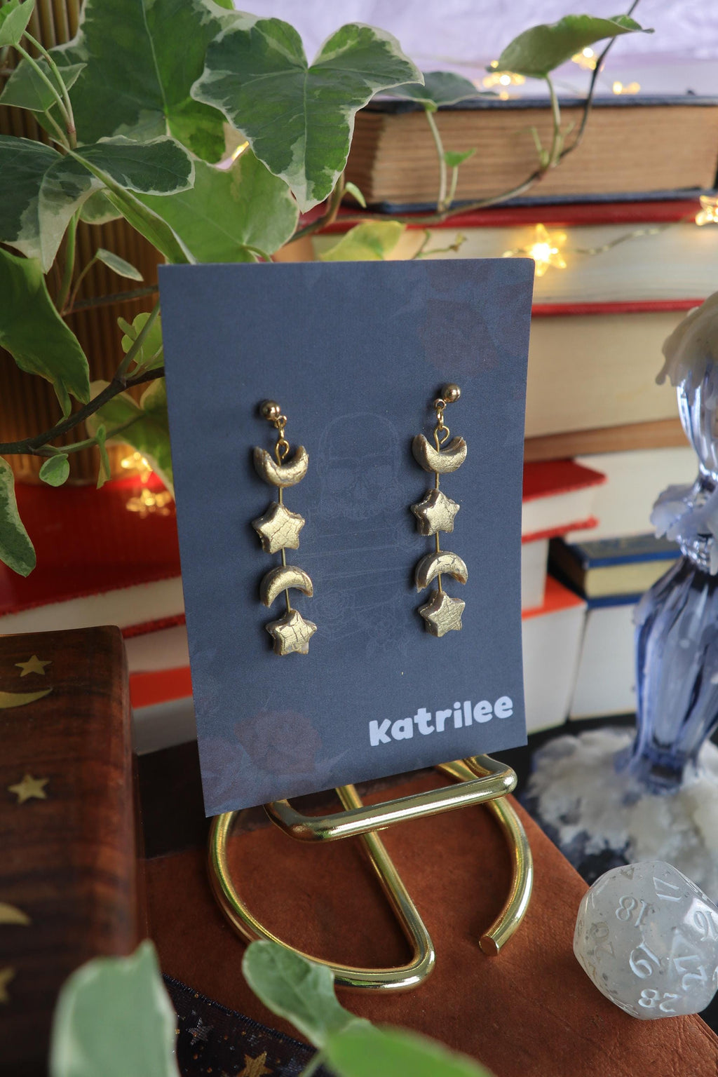 Star and Moon Dangle Earrings: Polymer Clay Celestial Jewellery