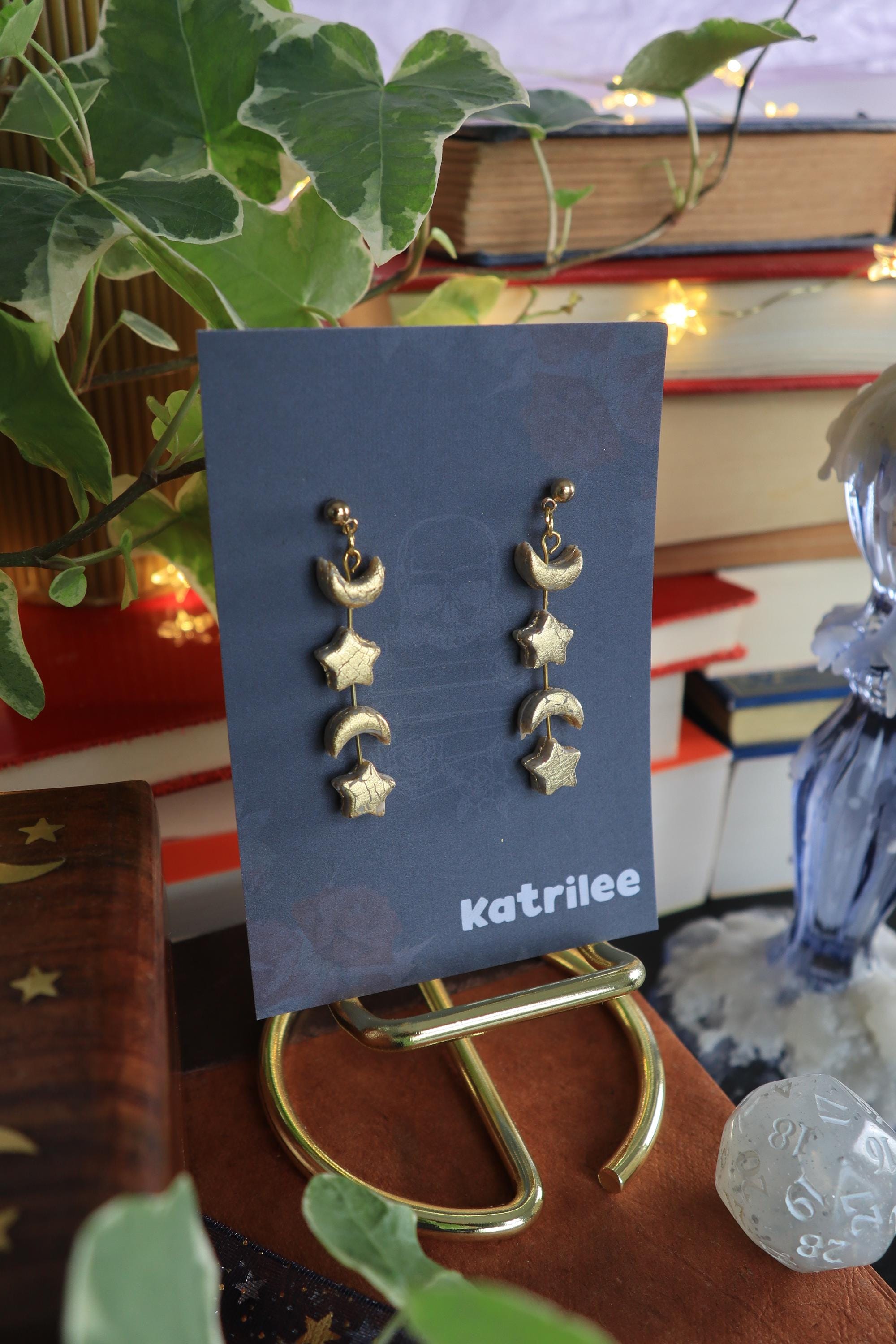 Star and Moon Dangle Earrings: Polymer Clay Celestial Jewellery