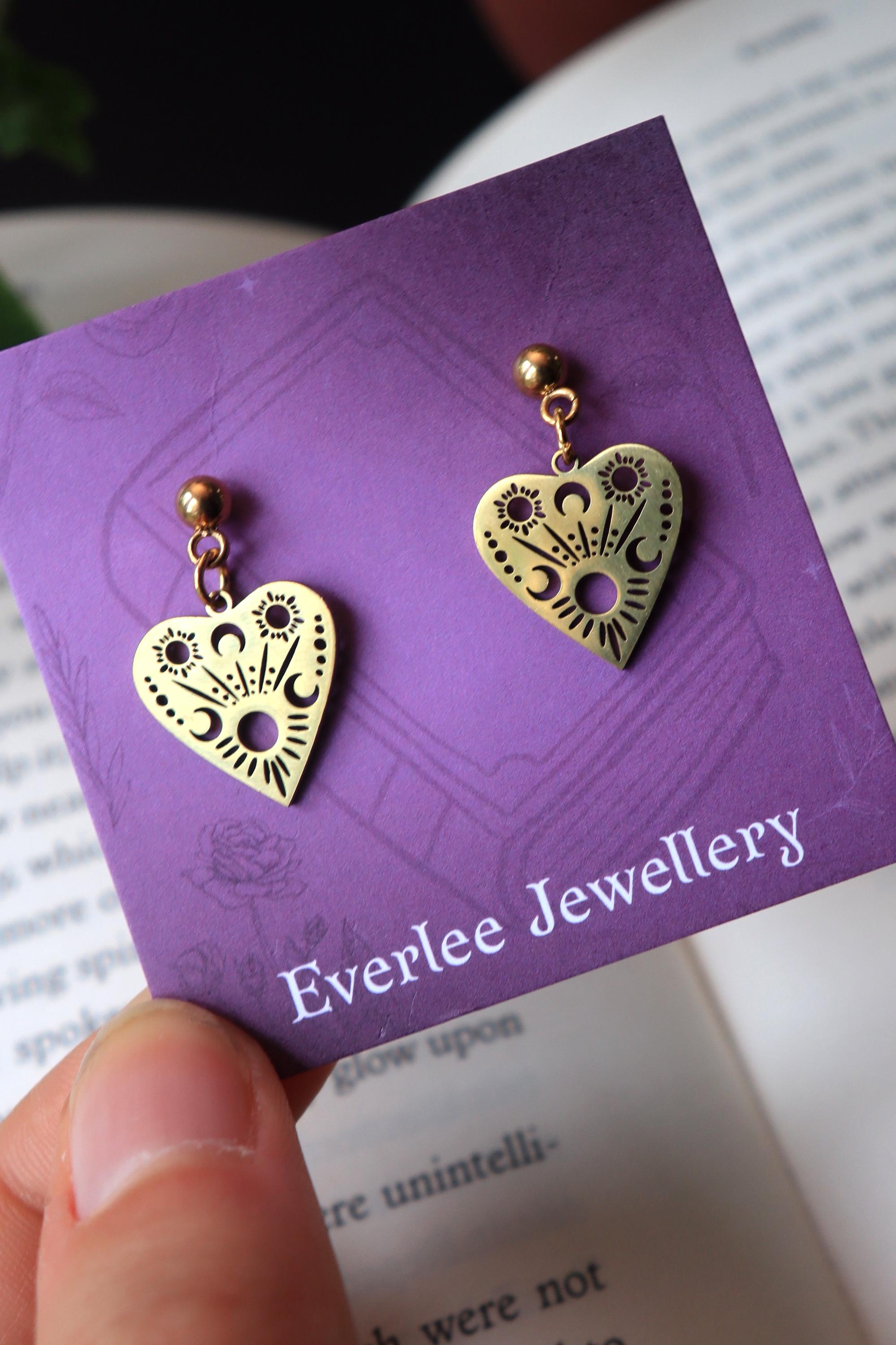 planchette Ouija Dangle Stud Earrings, Surgical Steel Gold and Silver Halloween Earrings