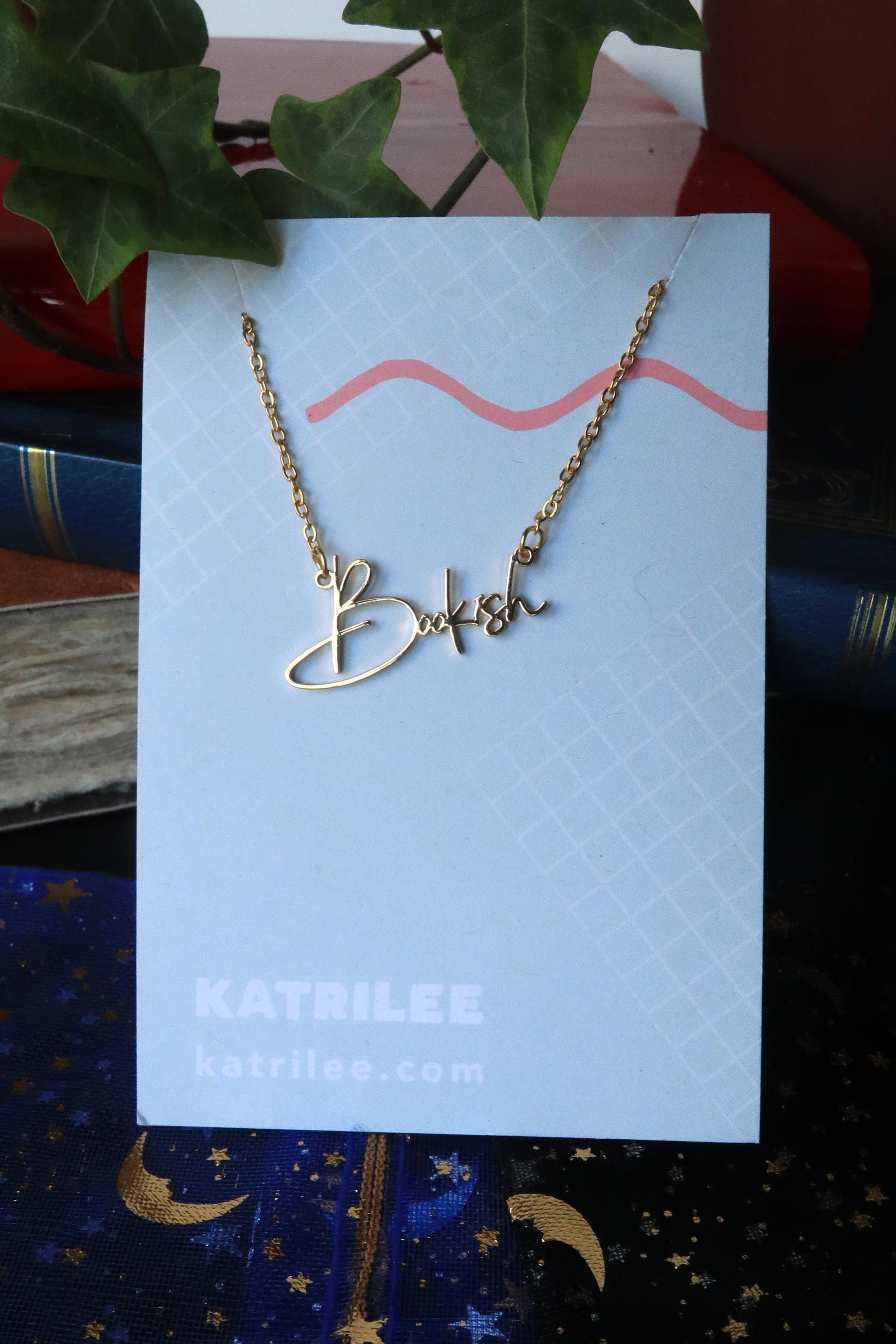 Bookish Stainless Steel Necklace, book bestie gift, laser cut name necklace, gold silver, bookish merch, gift for reader booktok bookstagram