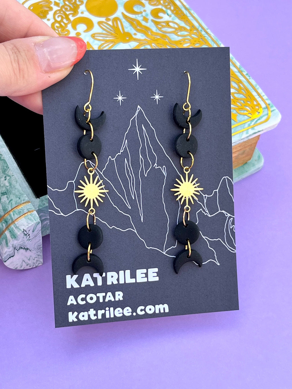 Officially Licenced ACOTAR Feyre Back Tattoo Gold Earrings, Surgical Steel, Book Series, Bookish Gifts, Wings and Ruin, Moon Phase Merch