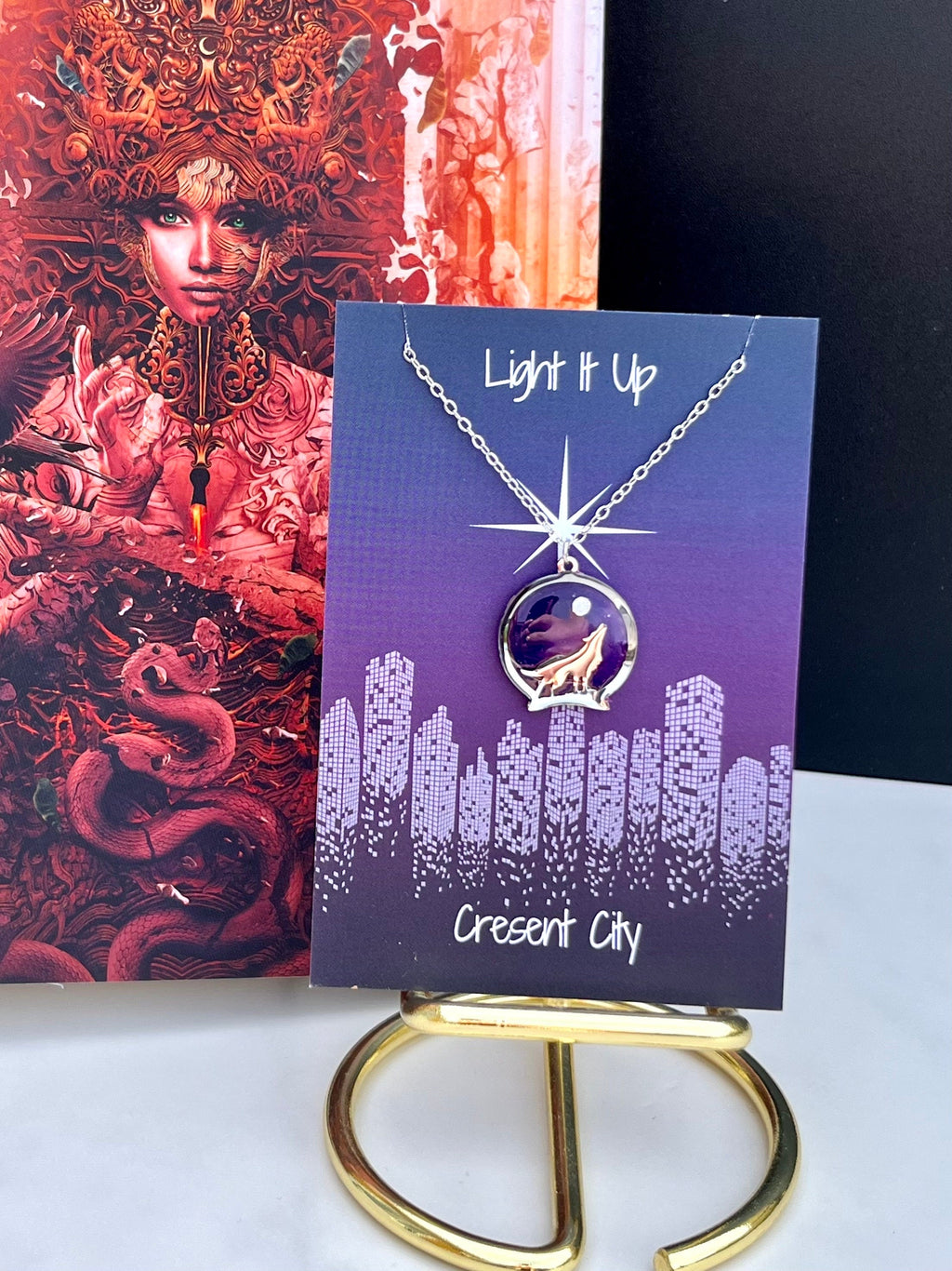 Officially Licenced Crescent City Pack Of Devils Pendant, Howling Wolf Full Moon, Handmade Stainless Steel, Bookish Merch, Danika and Bryce