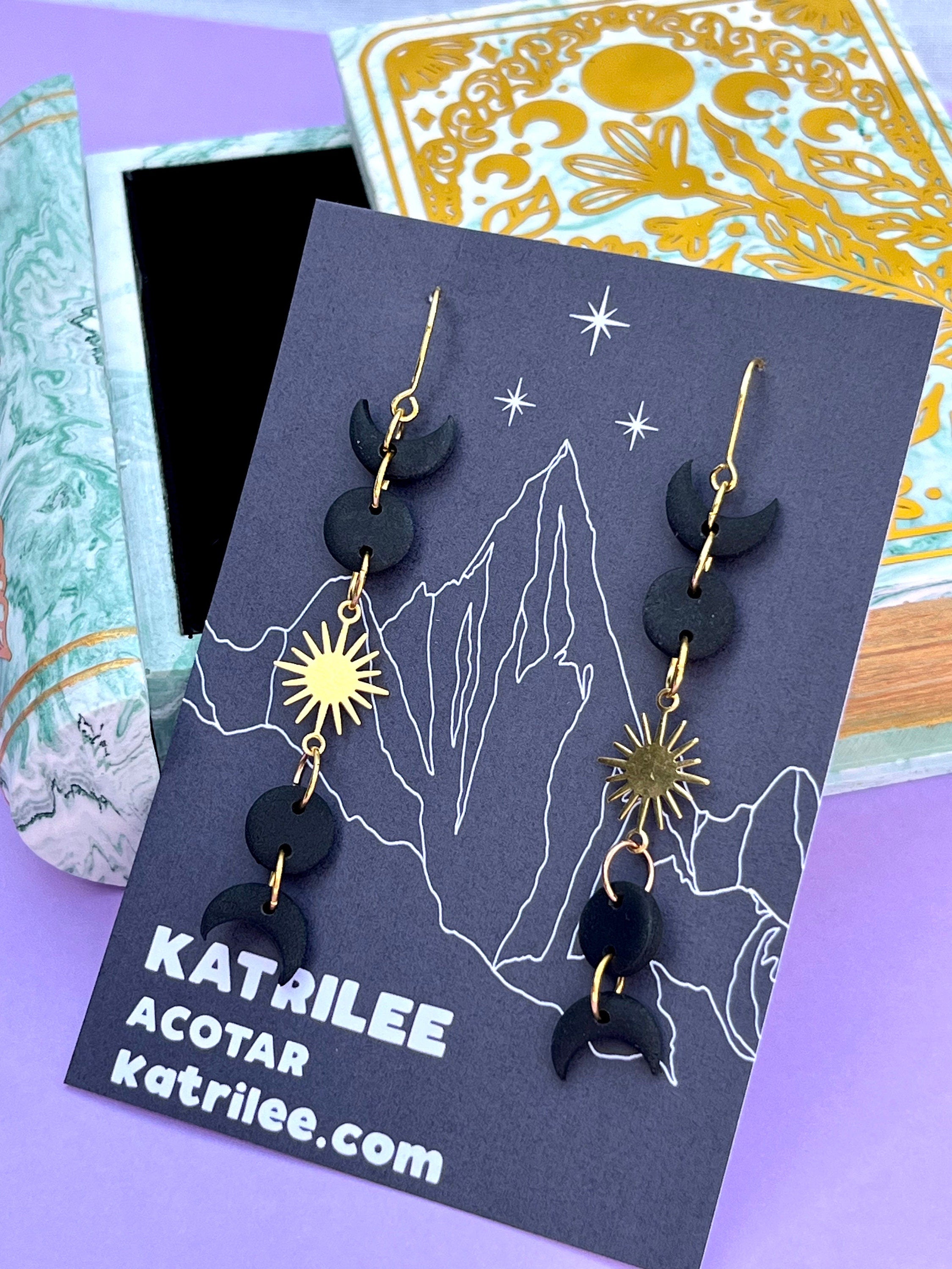 Officially Licenced ACOTAR Feyre Back Tattoo Gold Earrings, Surgical Steel, Book Series, Bookish Gifts, Wings and Ruin, Moon Phase Merch