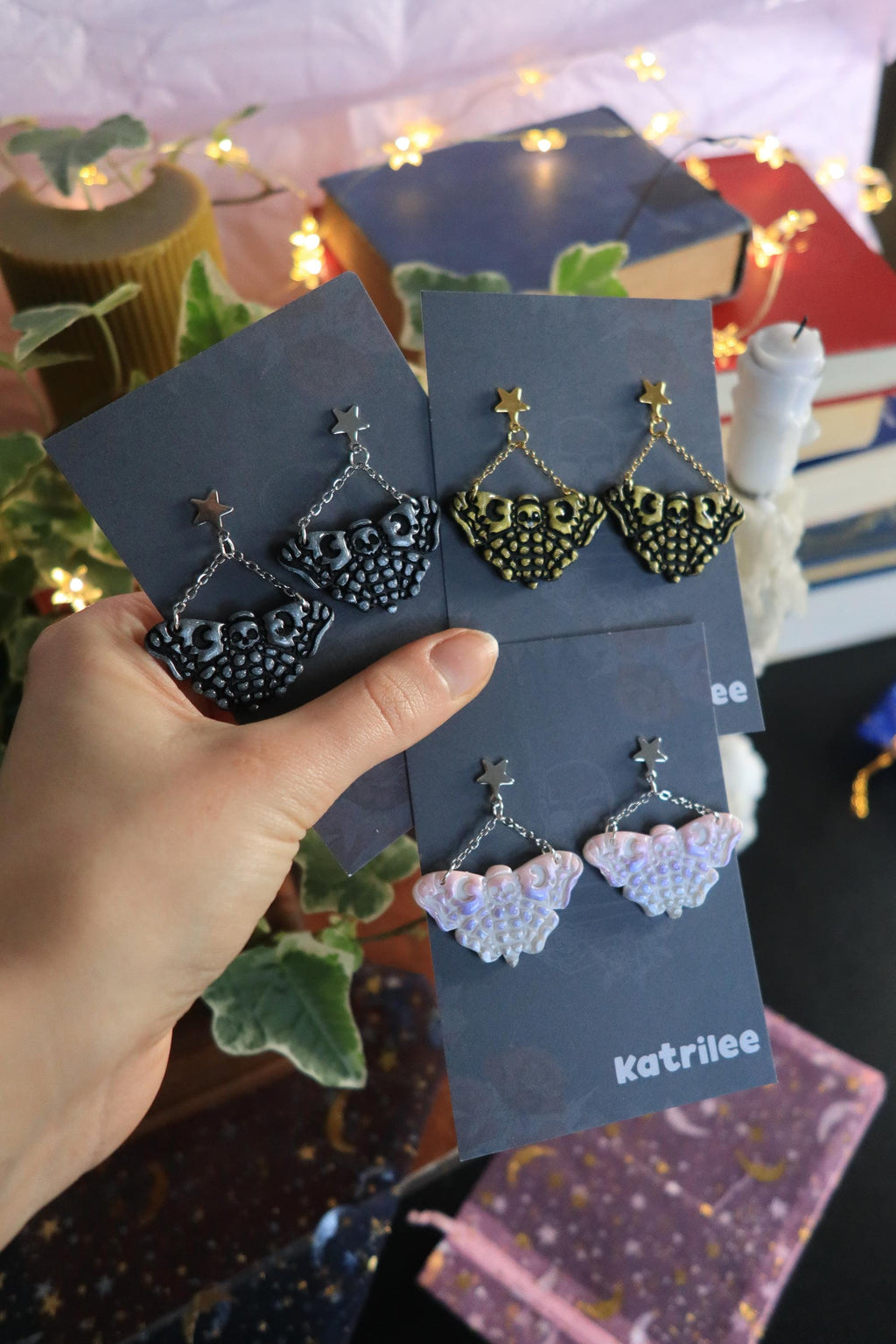 Deaths Head Hawkmoth Earrings: Pastel Gothic Witchy Jewelry