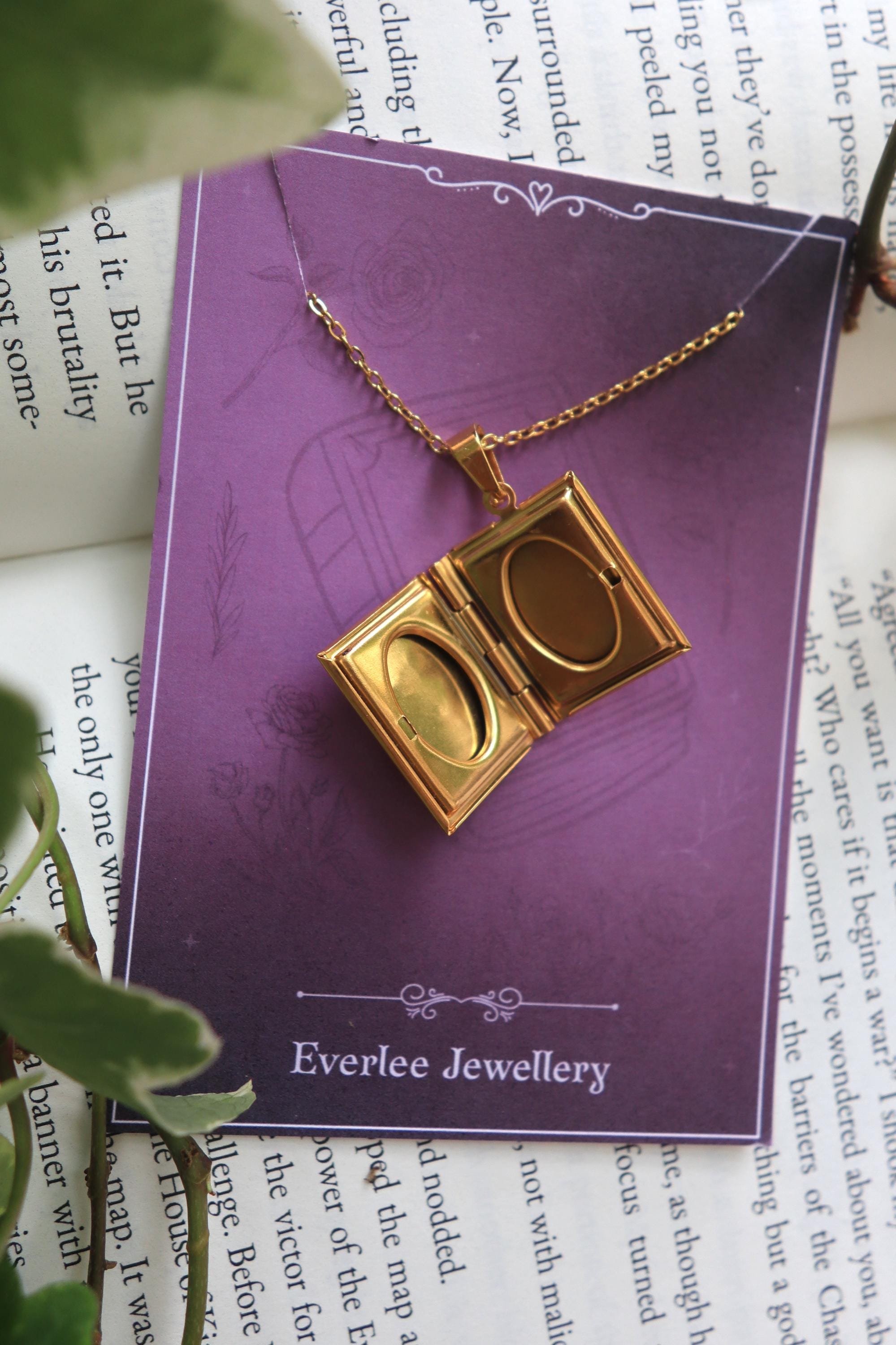 Personalised Book Locket necklace, monogram name pendant necklace, silver gold stainless steel, bookish reader gift, picture locket